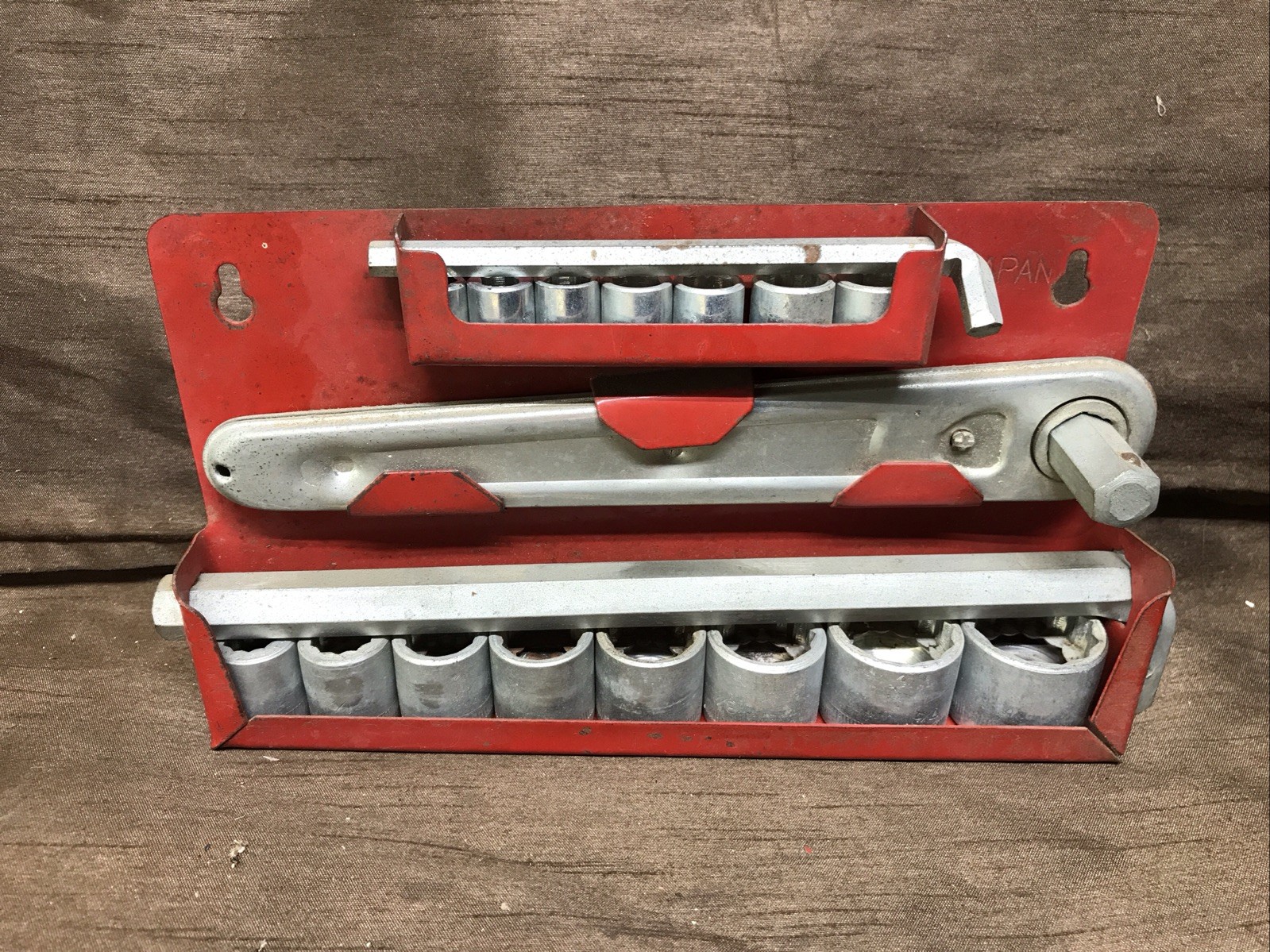 Hex Ratchet Wrench and Socket Set with Wallmount – Made in Japan – Complete