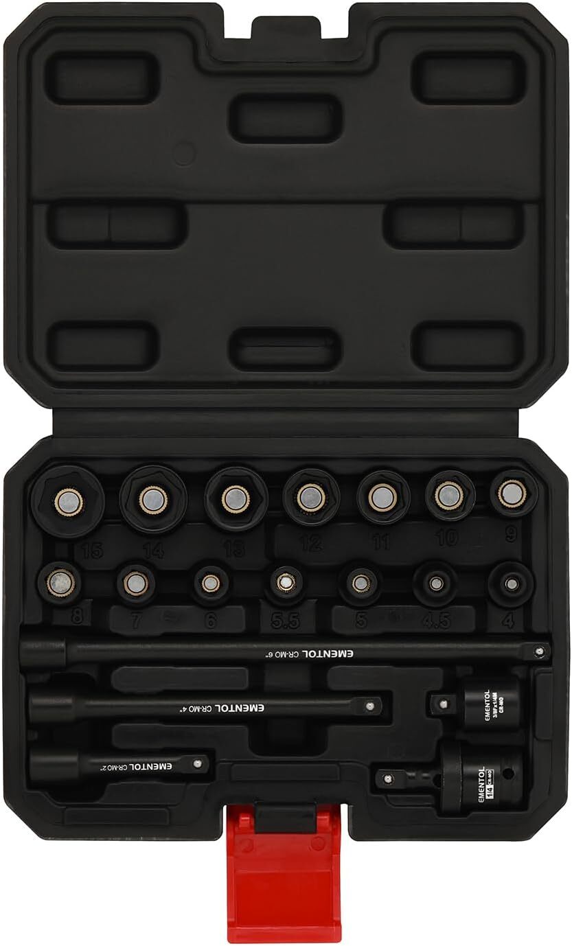 19PCS 1/4 » Drive Magnetic Impact Socket Set 4-15mm 6 Point Shallow Cr-Mo