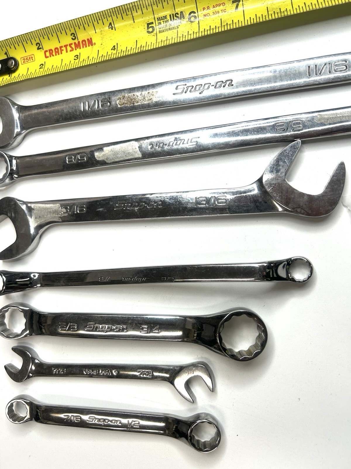 A-0987 Snap-on SAE Wrench Lot 8pc Combination Open Box End USA