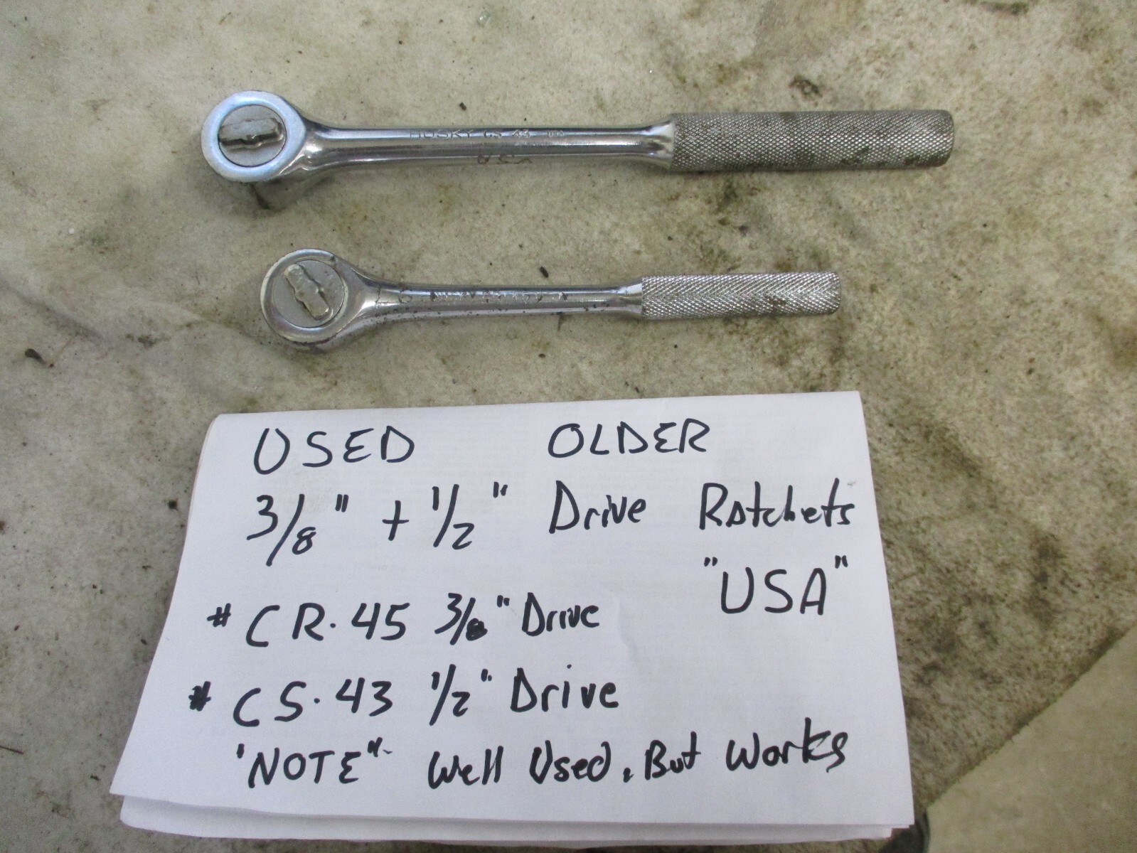 LOT of 2 Vintage HUSKY CB45 3/8″ Drive & CS43 1/2″ Drive RATCHETS USA HAS WEAR