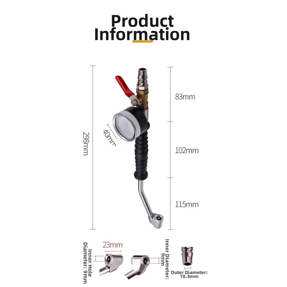 Heavy Duty Tire Air Pump Hose Extension with Pressure Gauge and Elbow Connector
