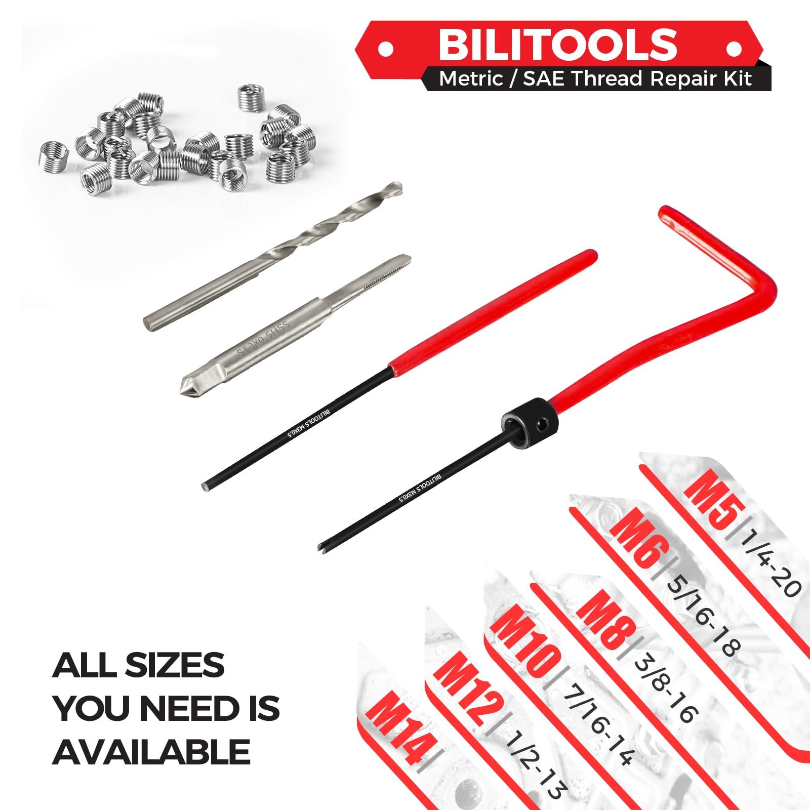 M5x0.8 Metric Thread Repair Kit HSS Drill Helicoil Insert Tool Set