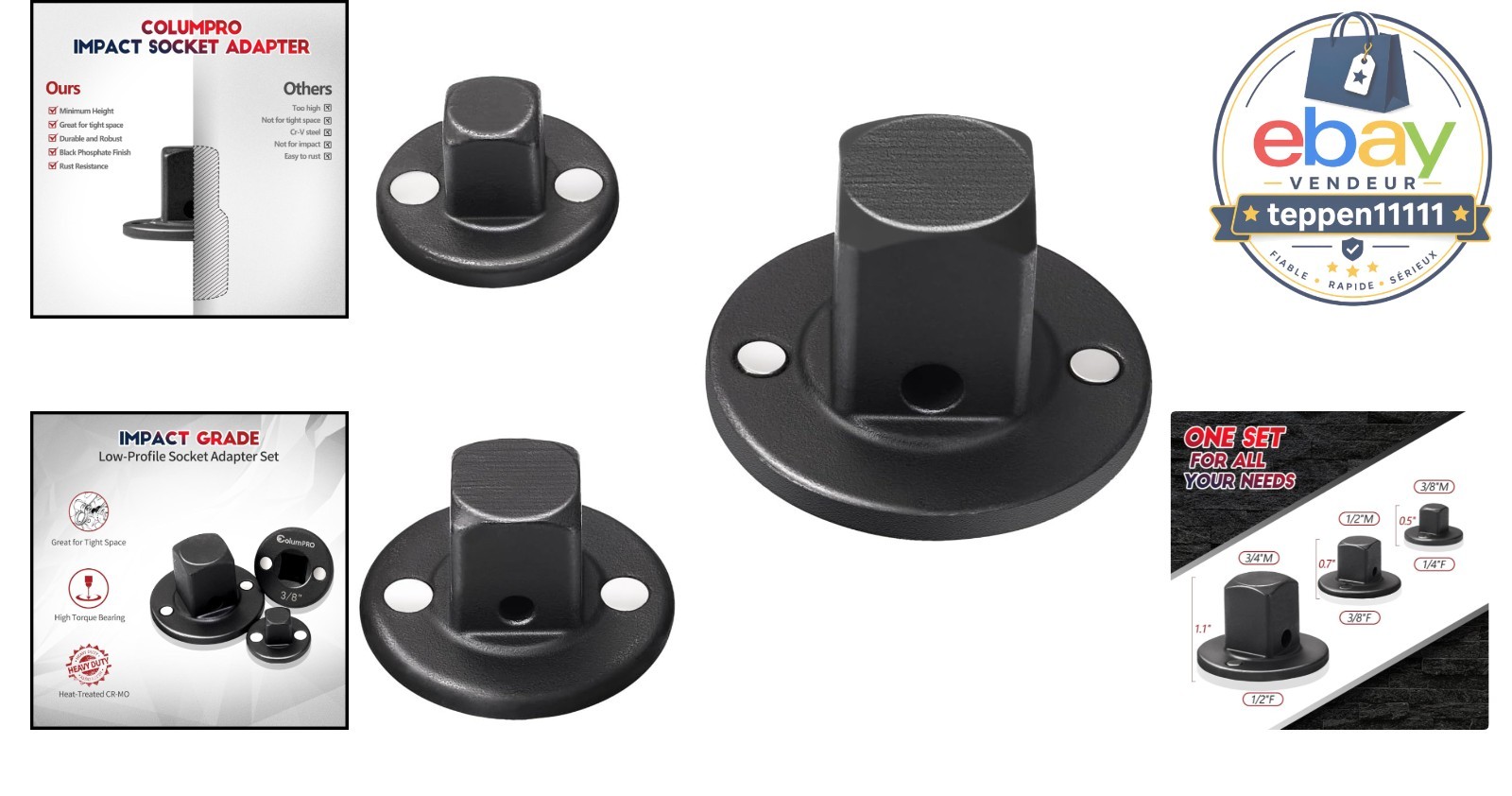 3PCS Low Profile Impact Socket Adapter Set 3/4″ M to 1/2″ F 1/2″ M to 3/8″ F