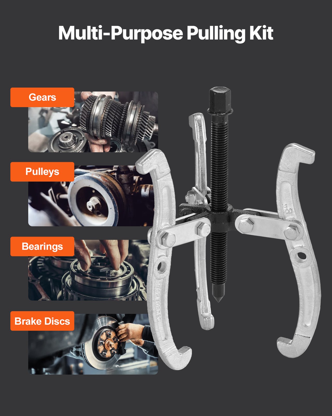 VEVOR 4Pcs 3 Jaw Gear Puller Set Gear Pulley Bearing Puller 3 in/4 in/6 in/8 in
