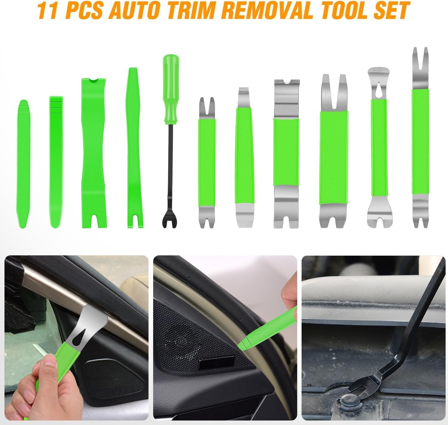 11 PCS Ergonomic Trim Removal Tools for Effortless Car Interior Repairs – Green