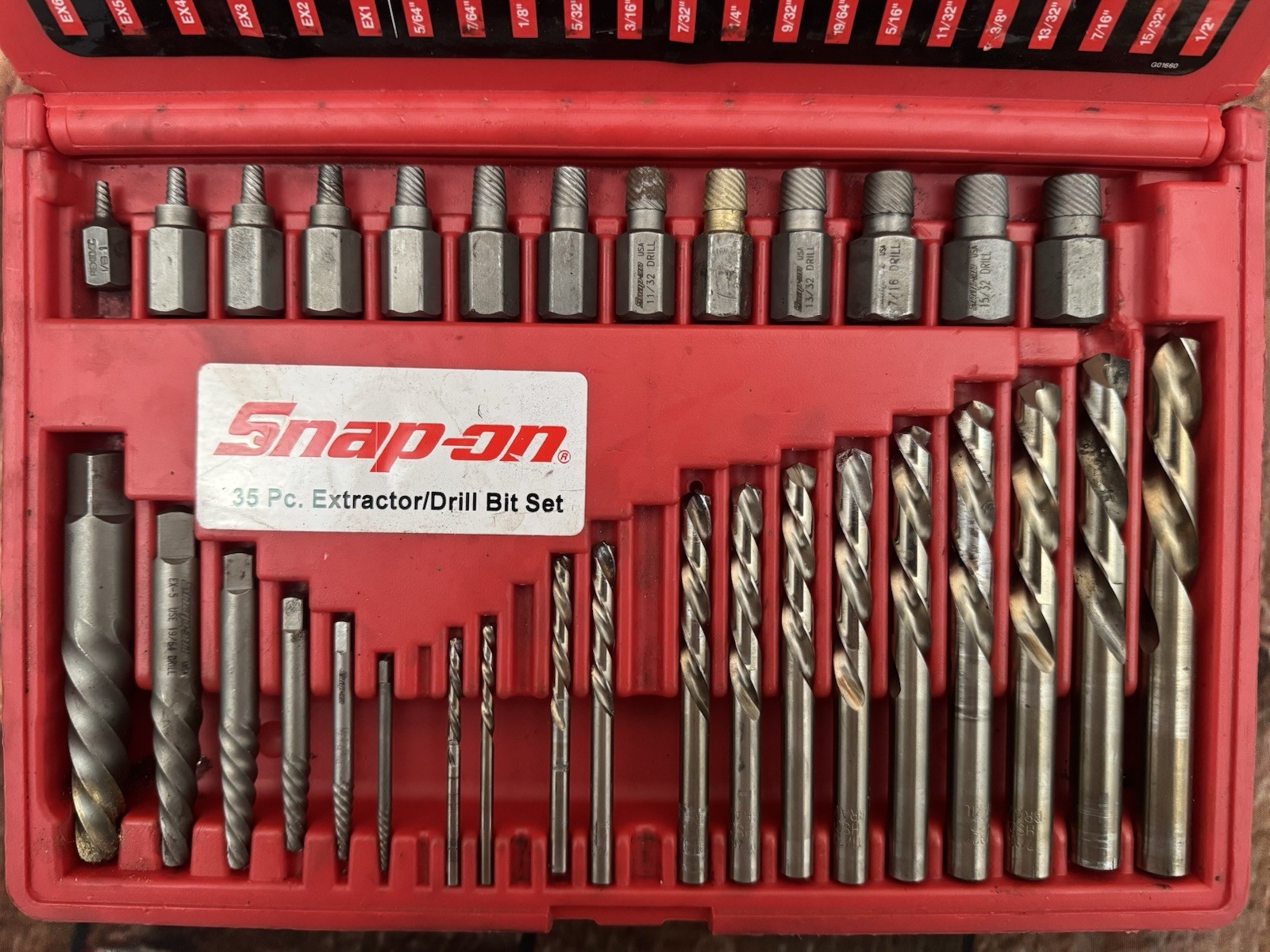 Snap-on EXD35A Multi-Spline Spiral Flute Extractor SET Left Hand Drill Bits READ