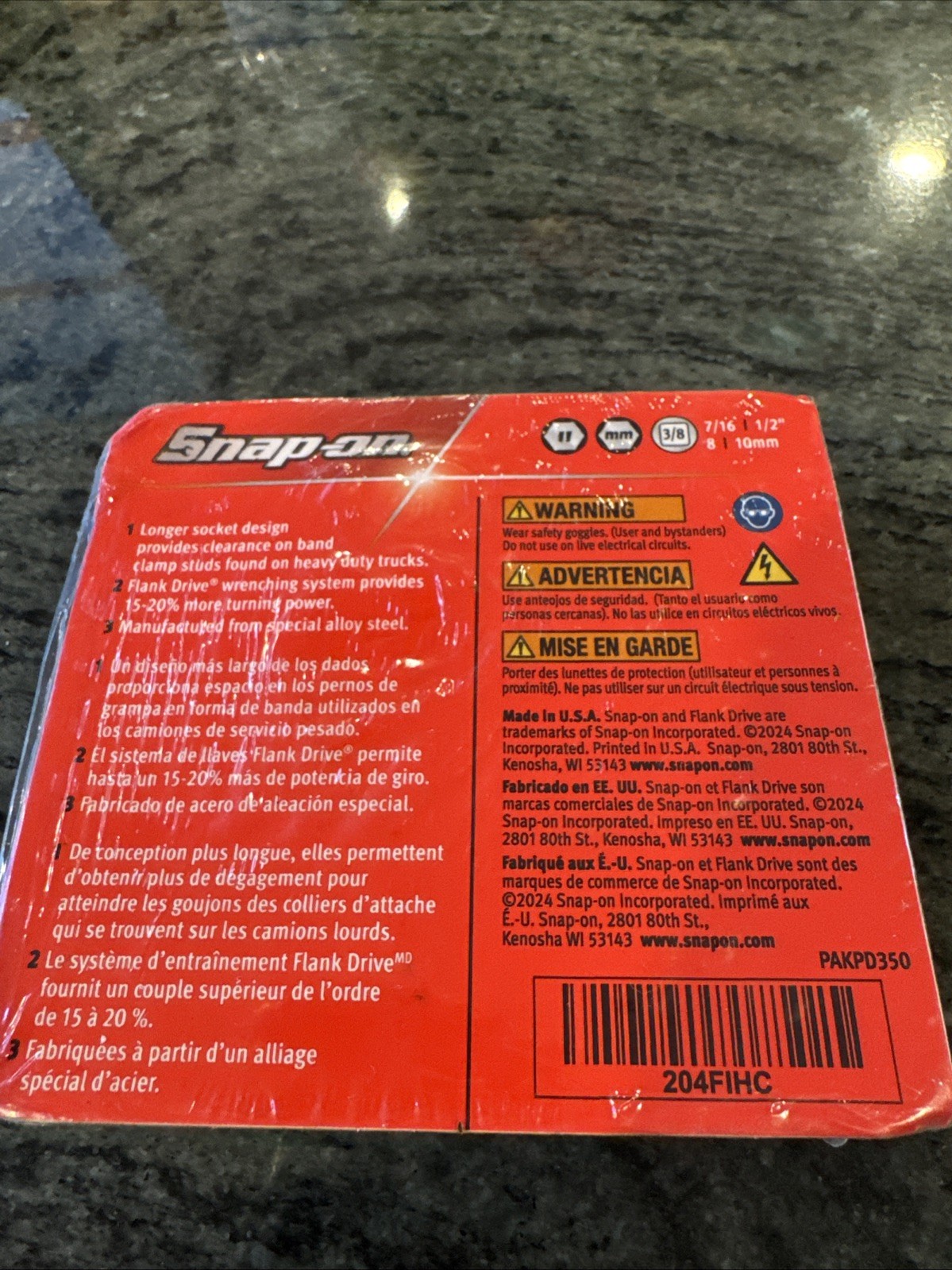 Snap On 204fihc 4pc. 3/8” drive sae metric hose clamp socket set 7/16,1/2,8,10mm