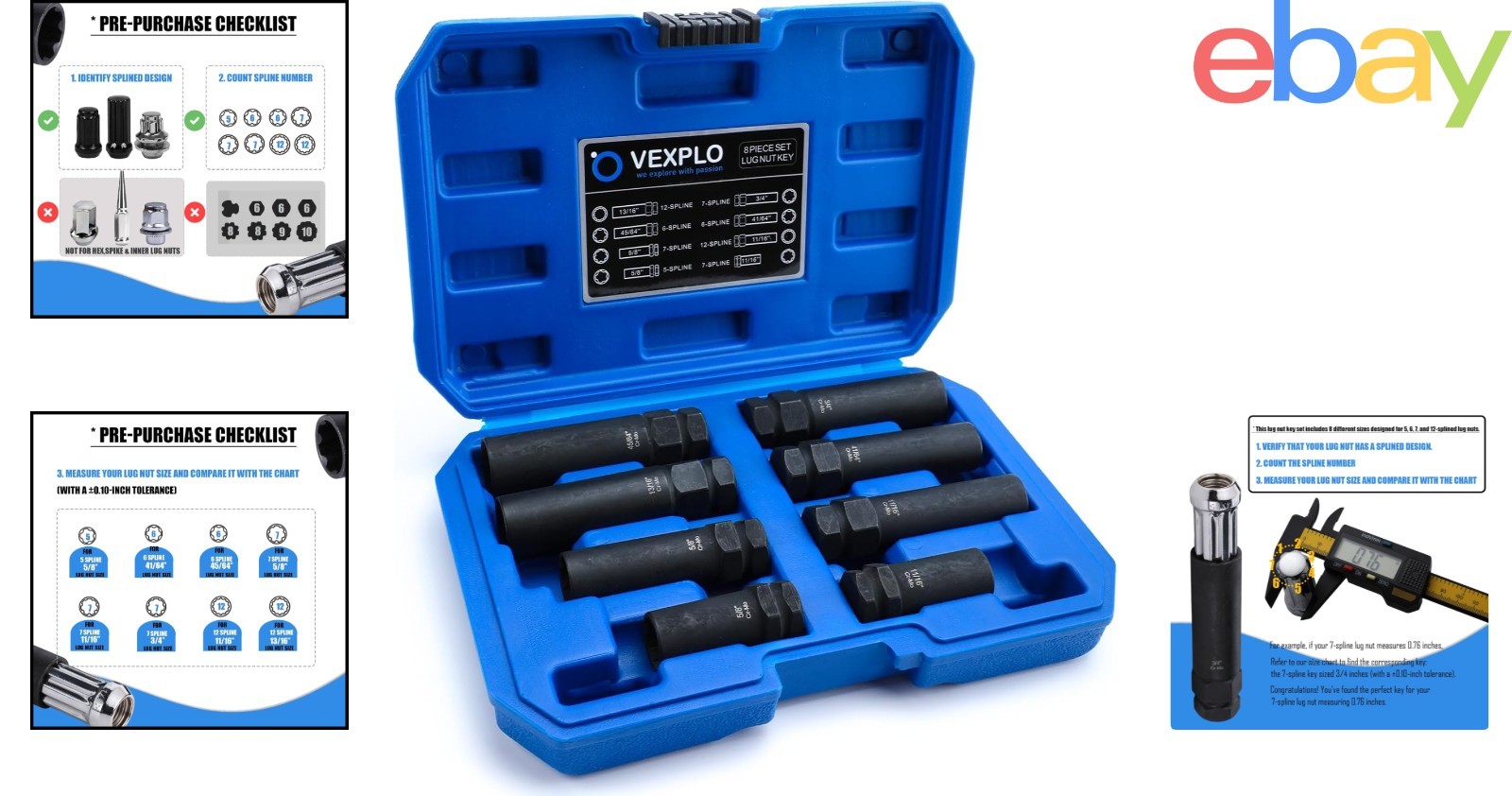 8 Piece Spline Lug Nut Socket Set for Easy Wheel Lock Removal & Compatibility
