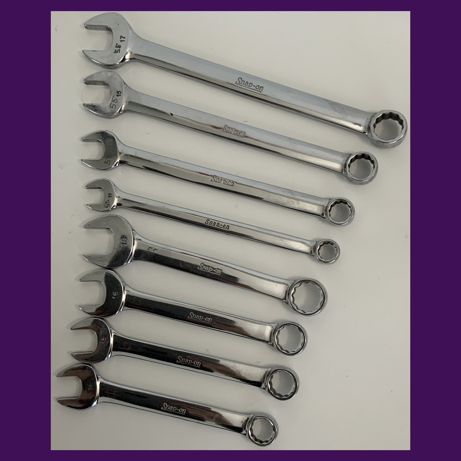 SNAP ON Combination Wrenches SET OF 8—10/11/13/14/15/16/17/18 mm 12 Pt-Flank Dry