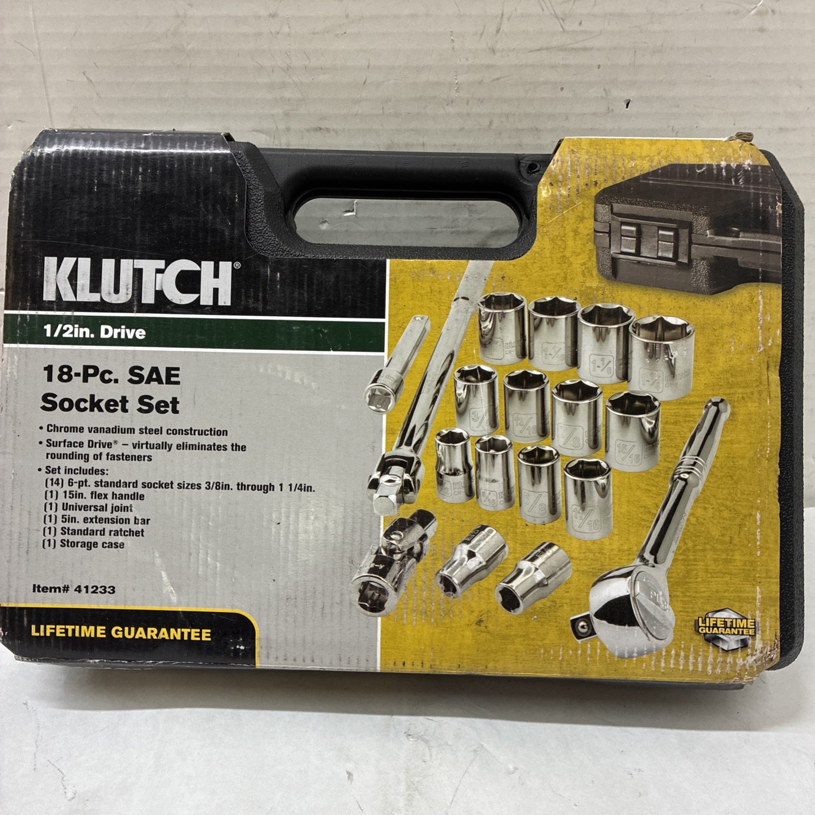 Klutch 41233 18 Piece 1/2” Drive SAE Socket Set