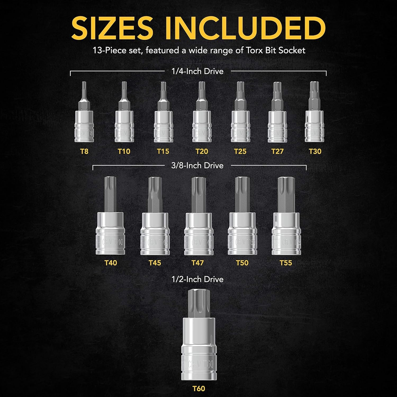 Precision Crafted 13-Piece Torx Set | S2 Alloy, Chrome Finish | Enhanced Storage