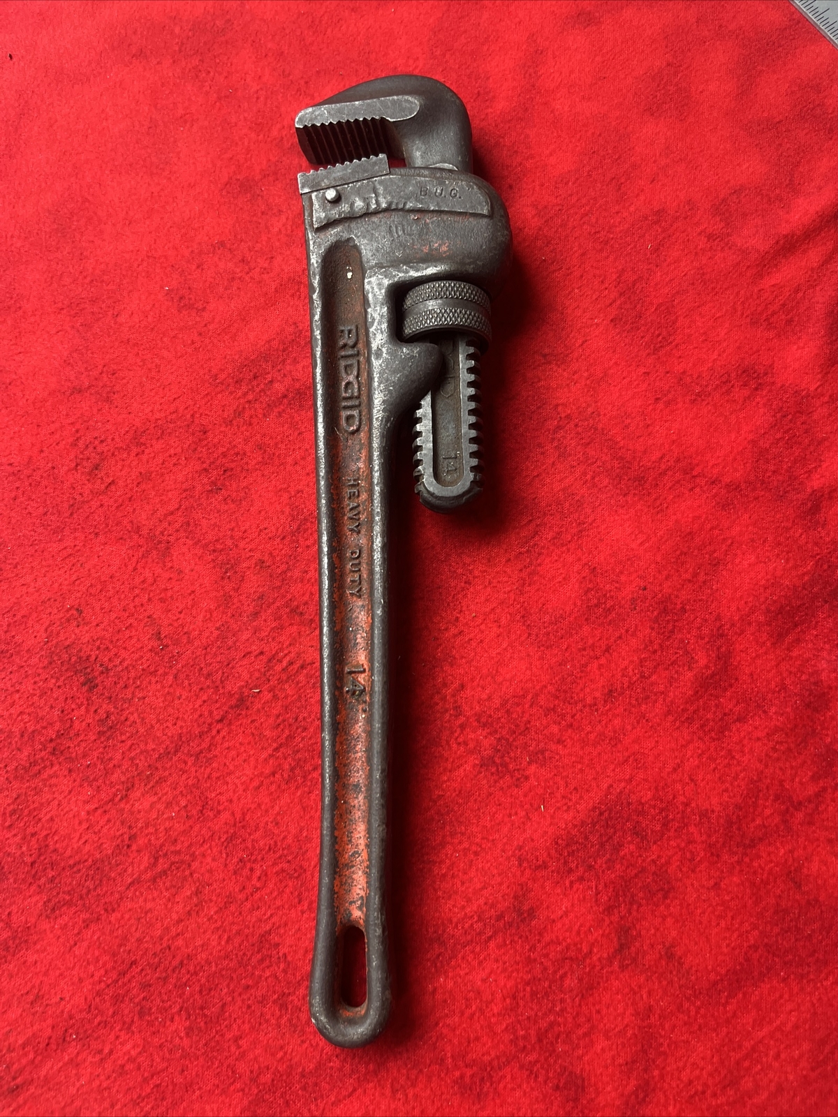 VINTAGE RIDGID HEAVY DUTY 14″ STRAIGHT PIPE WRENCH – USA (k49)