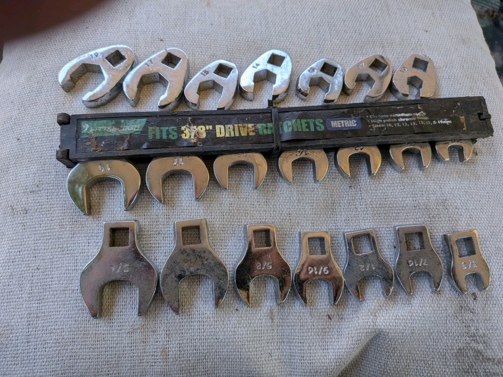 3/8” Drive Crows Feet Wrench Set Of (21) SAE (3/8-3/4) Metric (10mm-19mm)