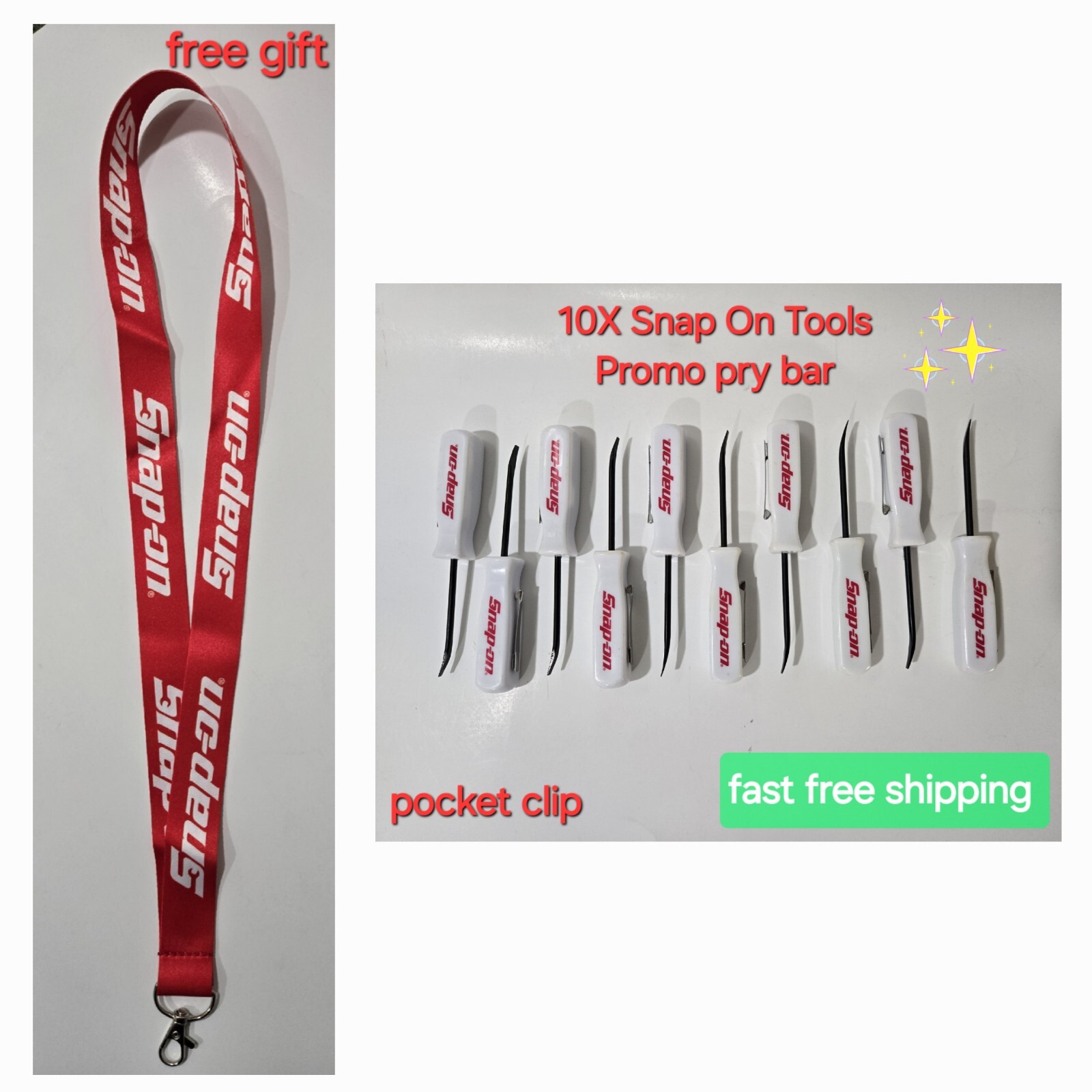 10X White Snap on tools Promo PRY BAR screwdrivers per order pocket Clip + GIFT!