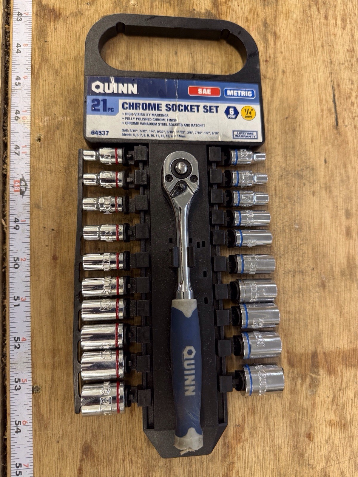 Quinn 21 Piece SAE/MM Socket Set. Standard Size Unused, Minimal Usage On Others