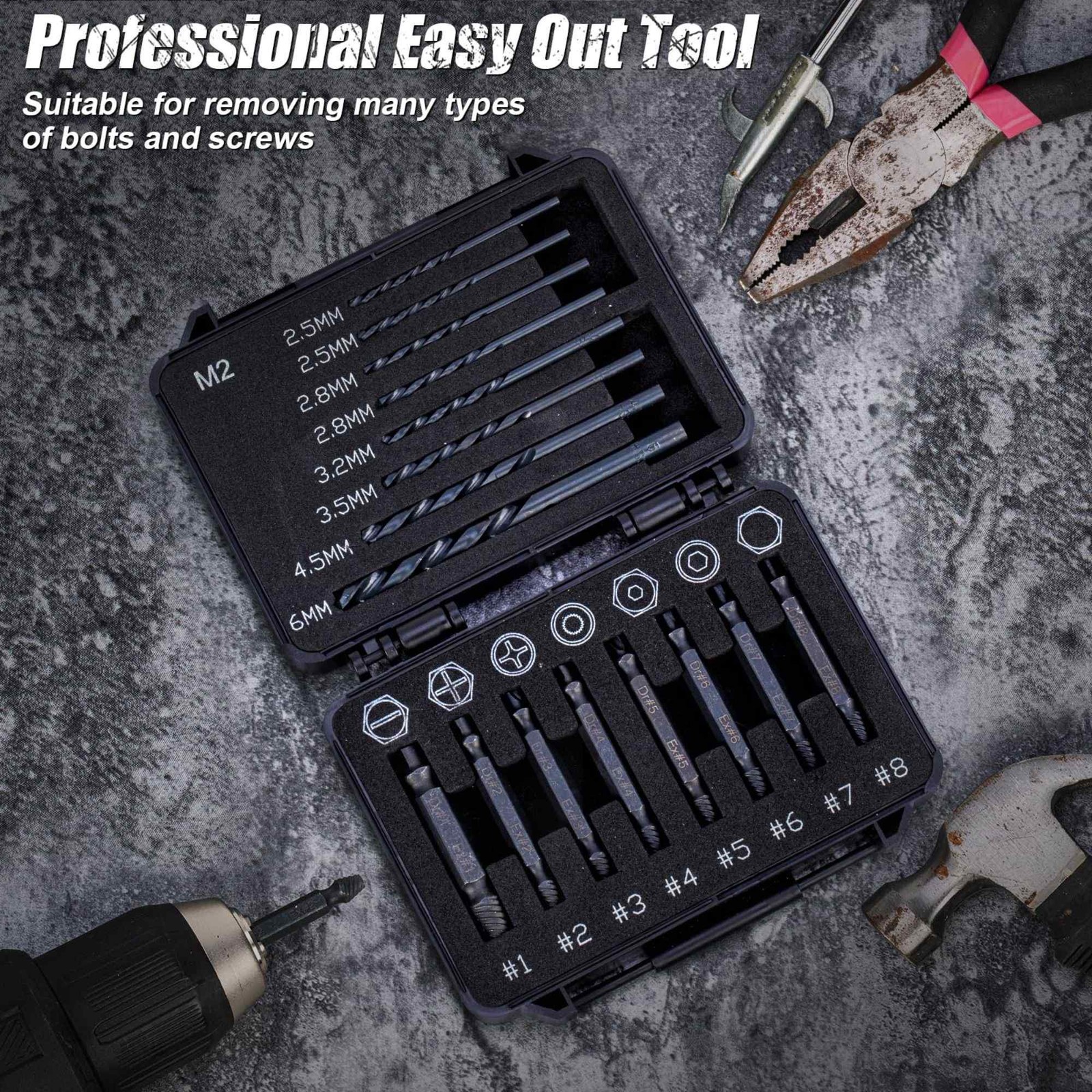 Extractor Tornillos Dañados Barridos Brocas Mano Izquierda Easy Out 16PCS