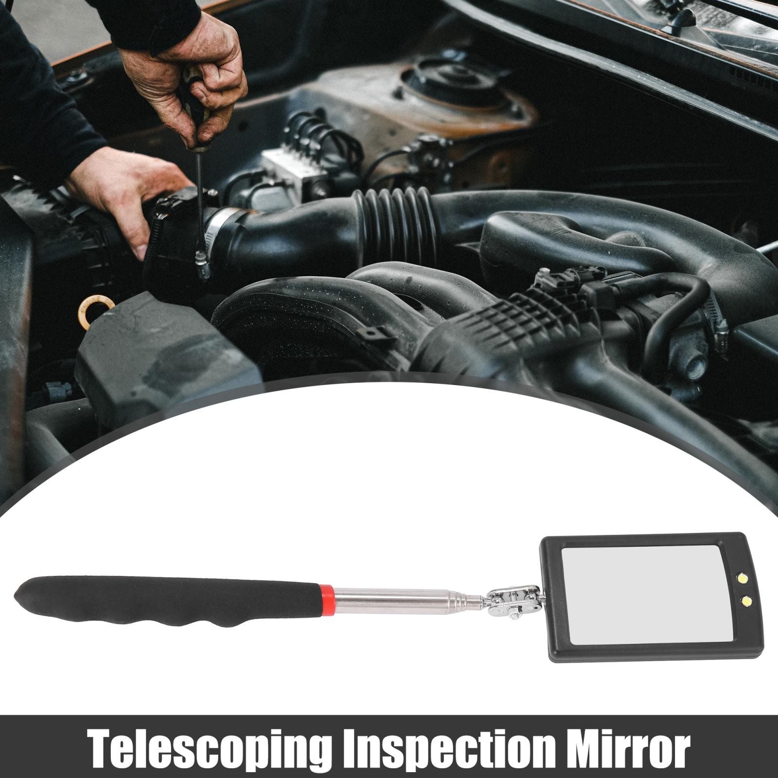 Square Telescopic Inspection Mirror Retractable Hand with White Light for Car