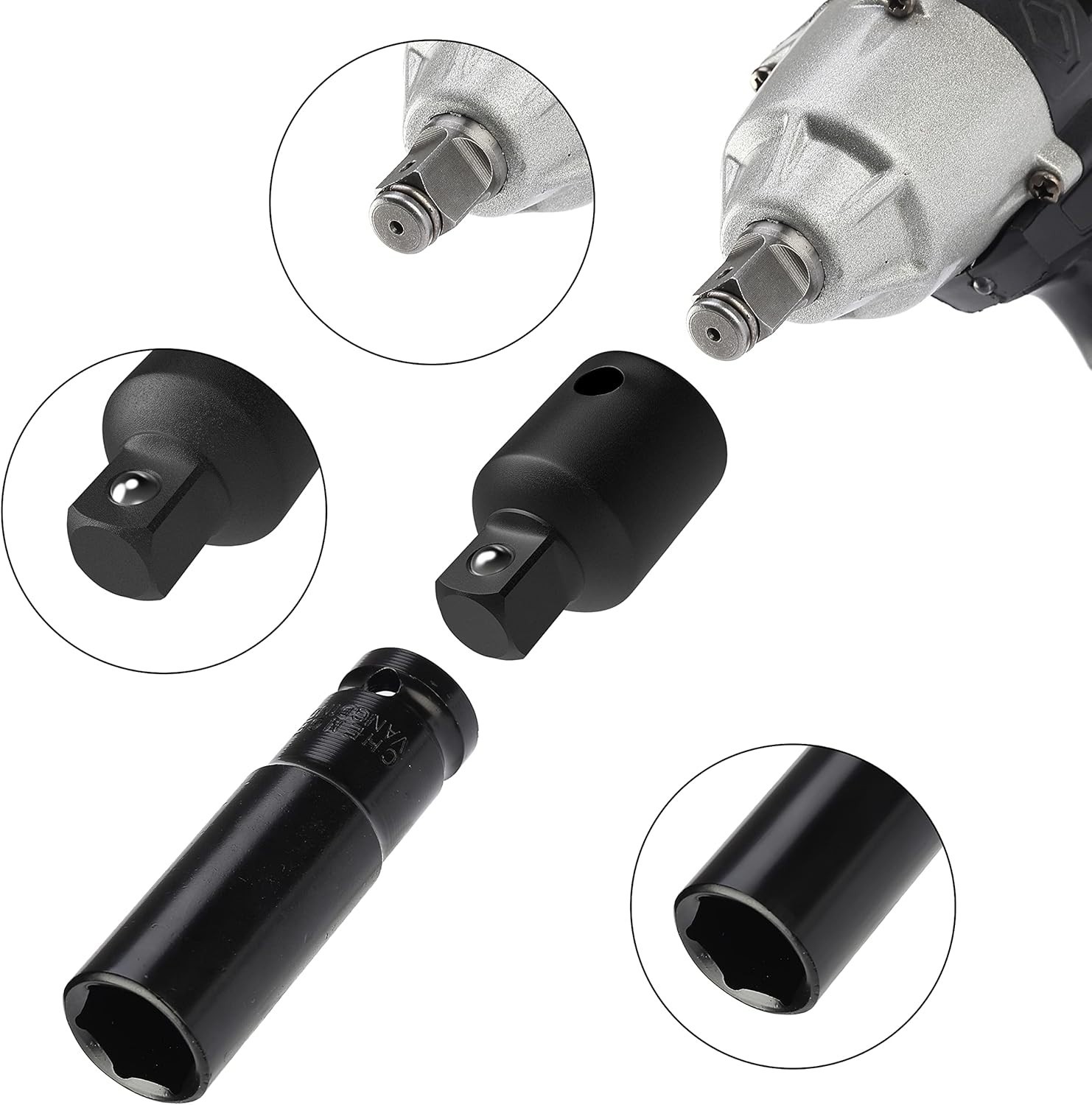 Versatile Impact Socket Adapter Set – 4-Piece Chrome Vanadium with Black Coating
