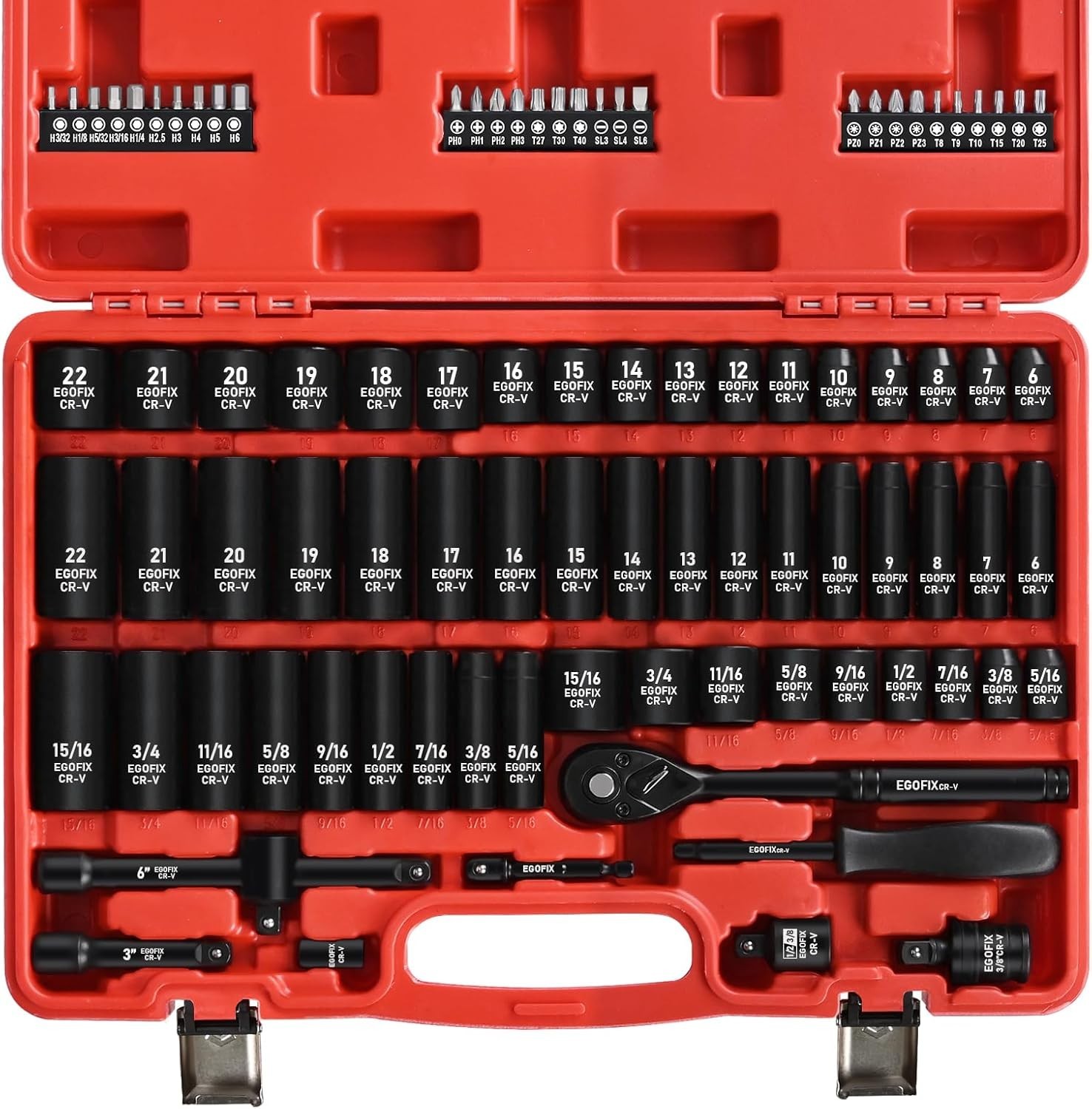3/8″ Drive Impact Socket Set, 90 Piece Metric Socket 6-22mm and Standard SAE …