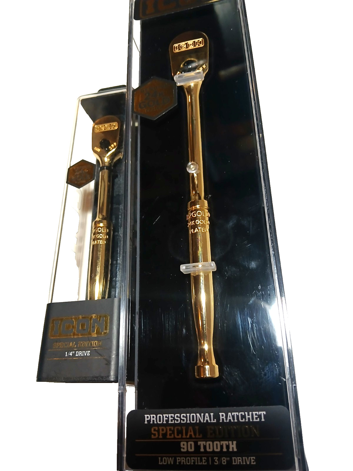 (2@) ICON 3/8″ & 1/4″ Drive Pro Ratchet 24K Gold Plated 90 Tooth Special edition