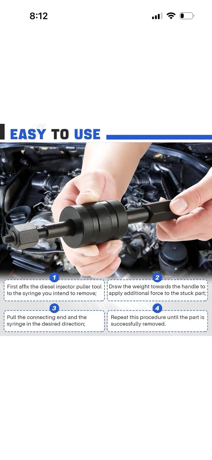 Diesel Injector Puller Tool M8 M12 M14 Slide Hammer for Ford GM Dodge Diesel