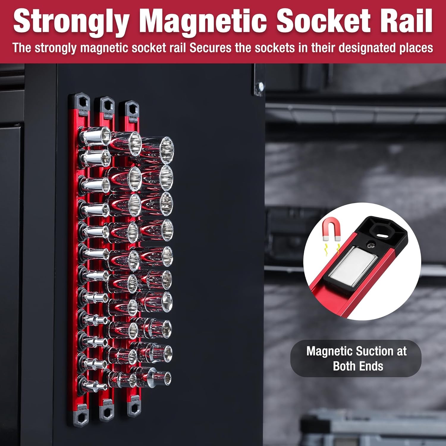 Magnetic Socket Organizer, 1/4-Inch Drive Aluminum Alloy Socket Rail
