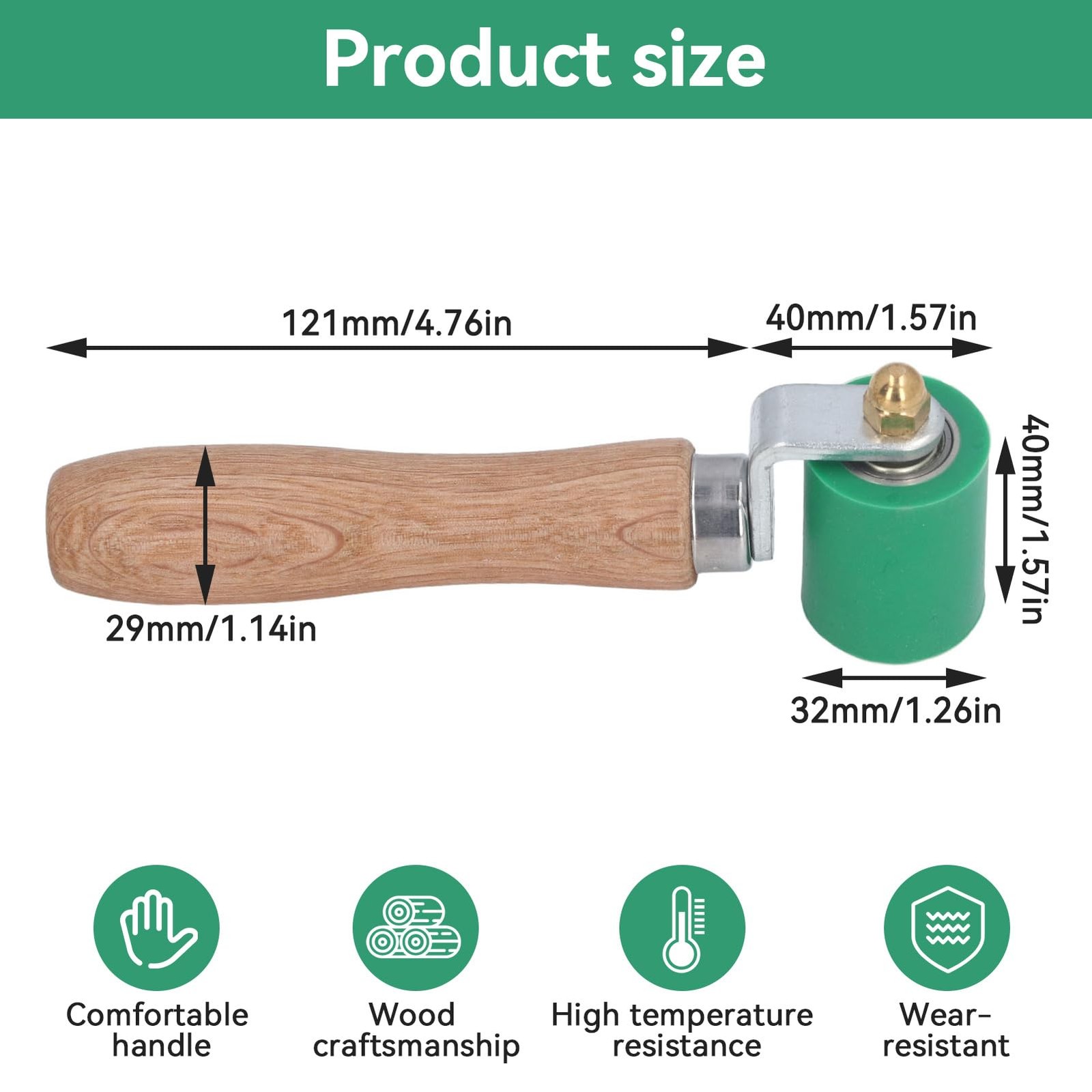 Silicone Seam Roller, 40mm Width Hand Pressure Roller Professional Green