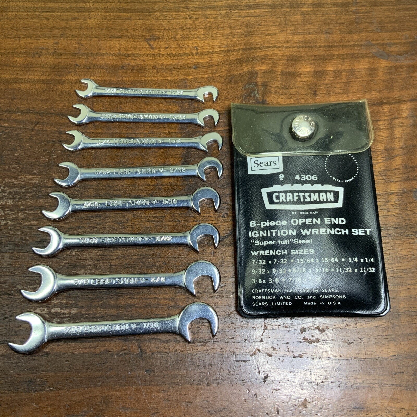 Vintage Craftsman 8 Piece SET Open End Ignition Wrench Set 9-4306 V SERIES USA