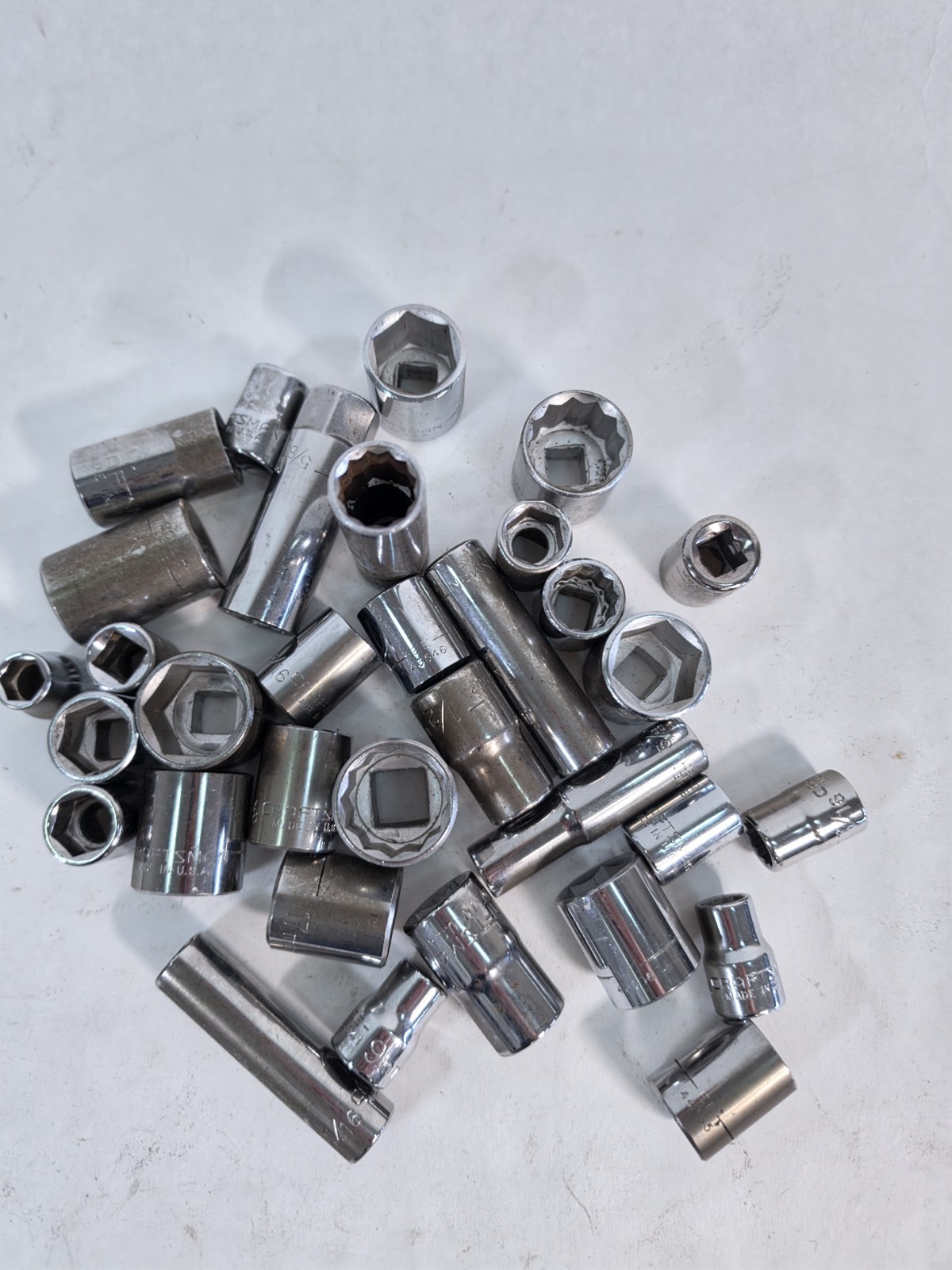 Lot of 33 Craftsman 3/8″ & 1/2″ Drive Sockets USA Made – Mixed Shallow & Deep