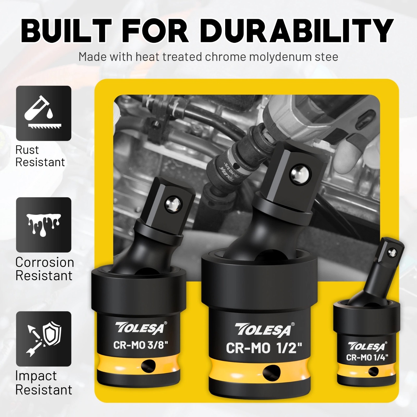 3PCS Swivel Socket Set Universal Joint Wobble Socket 1/4 3/8 1/2 Drive