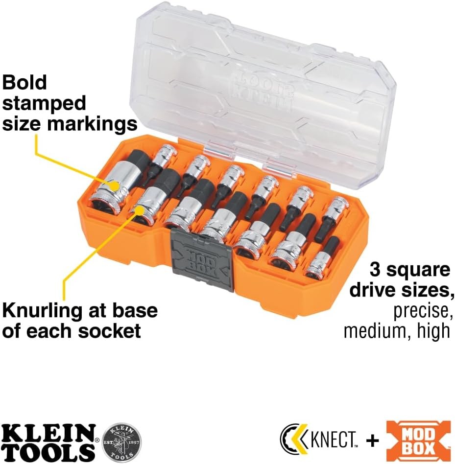 Klein Tools 65213HEX Knurled Hex Bit SAE Socket Set, 1/4, 3/8 and 1/2-Inch…