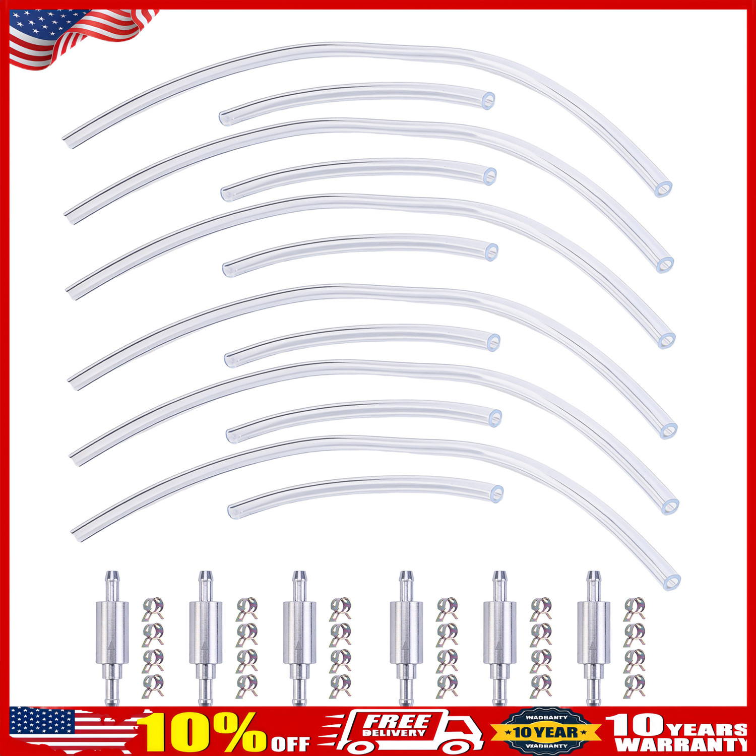 6 PCS BRAKE BLEEDER HOSE, ONE WAY CHECK VALVE TUBE BLEEDING TOOL KIT SILVER US