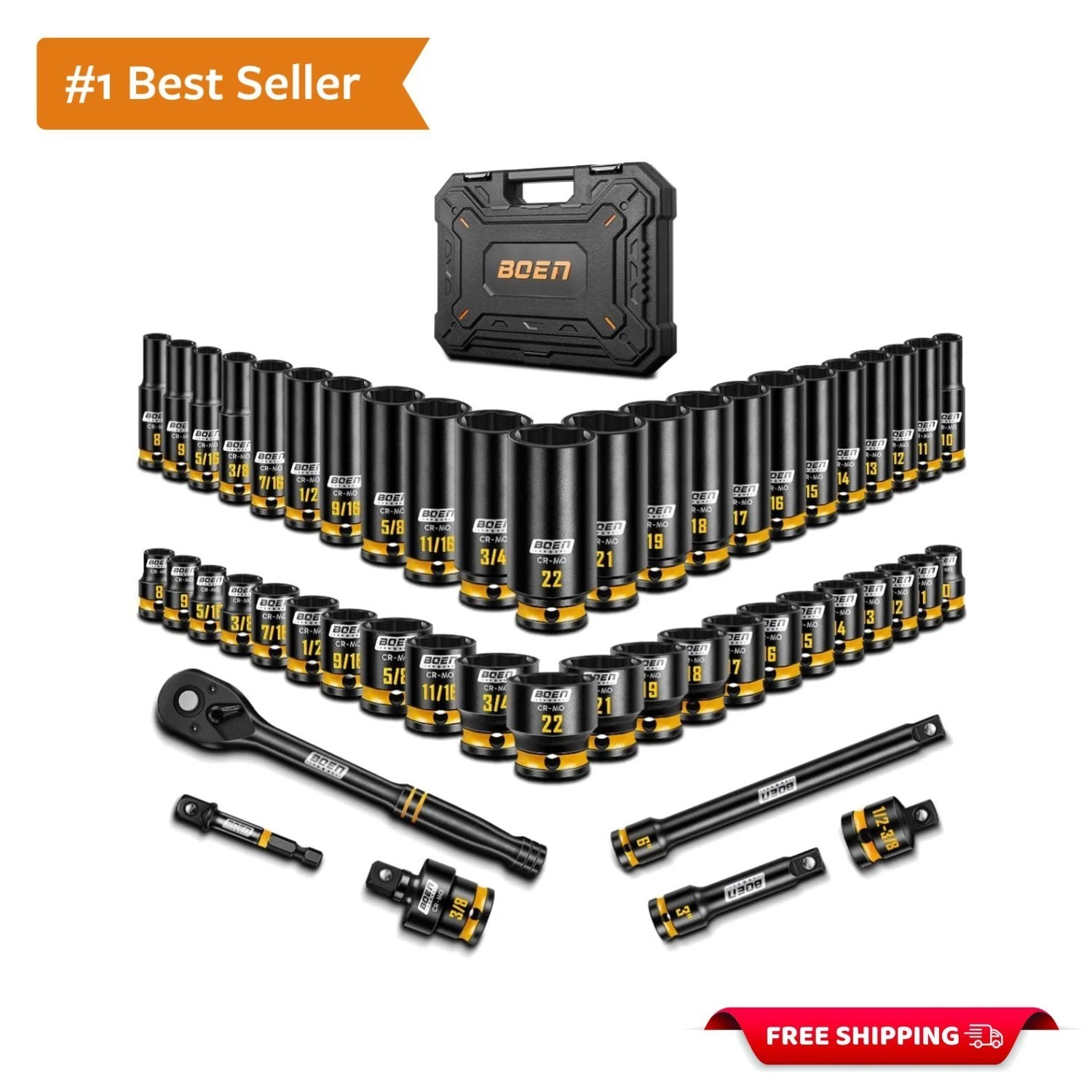 3/8» Drive Impact Socket Set, 50PCS Standard SAE 5/16 to 3/4 inch and Metric…