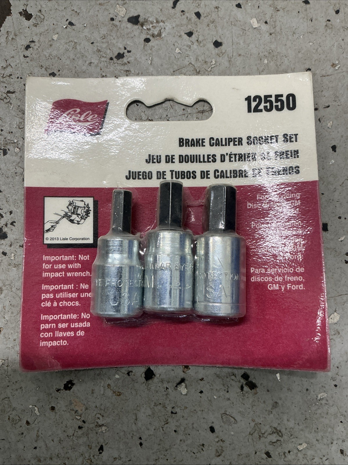 1/4″ 3/8″ 8 MM Hex Brake Caliper Bits set 3/8″ drive Made in USA Lisle 12550