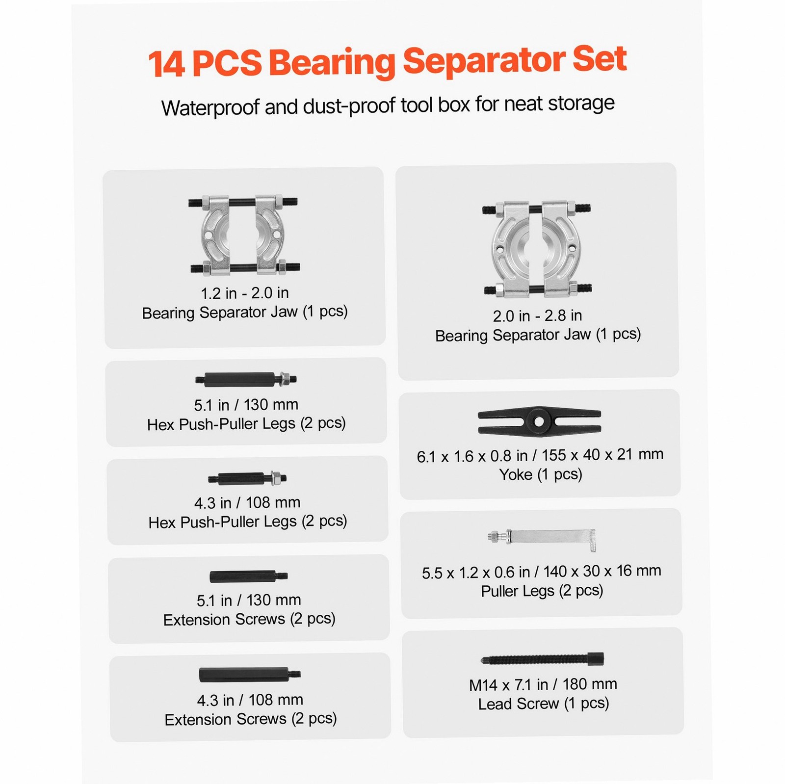 5-Ton Force Bearing Puller Kit Heat-Treated Steel