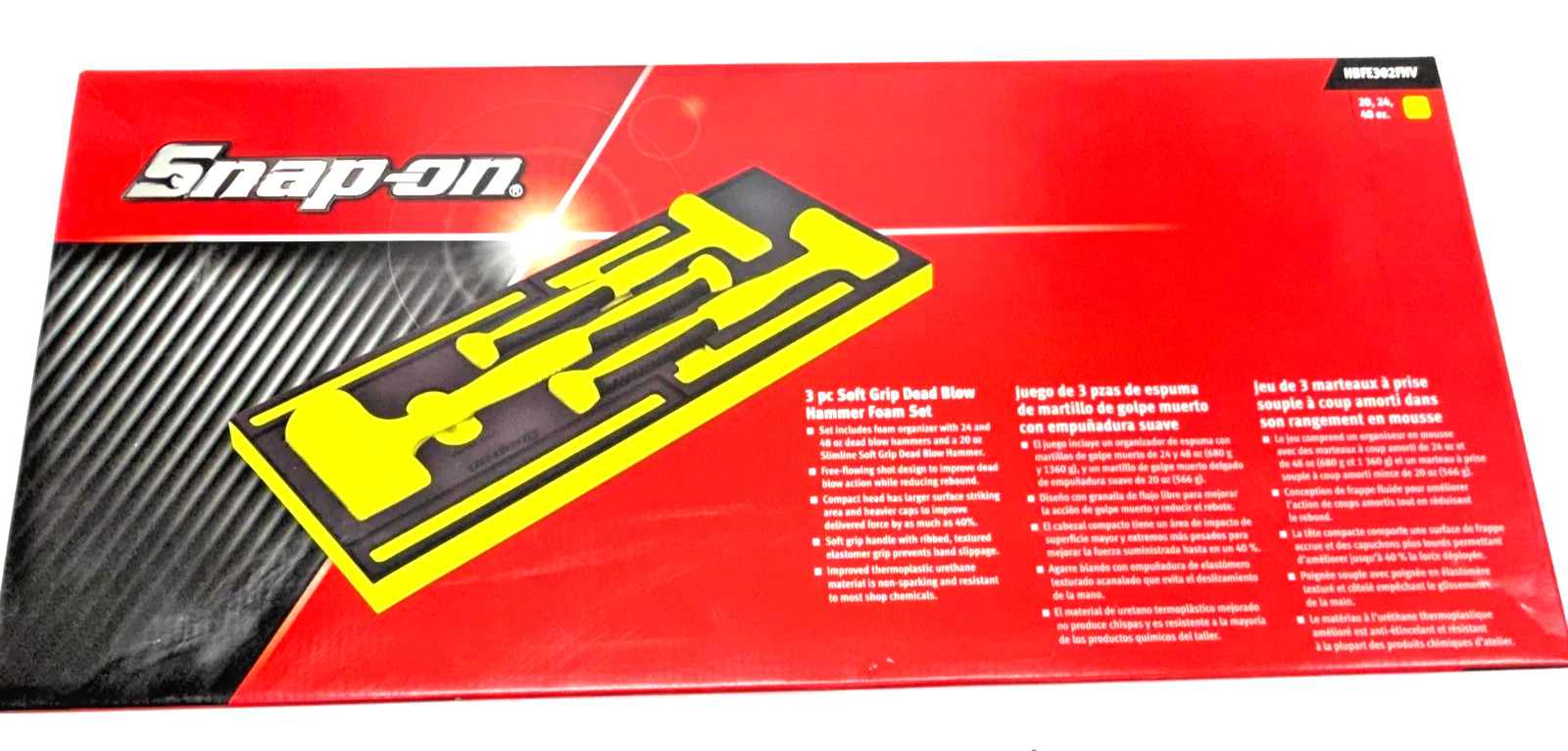 New Snap-on™ HBFE302FHV 24 20 48 oz Hi-Viz Flat Faced Dead Blow Hammer Foam Set