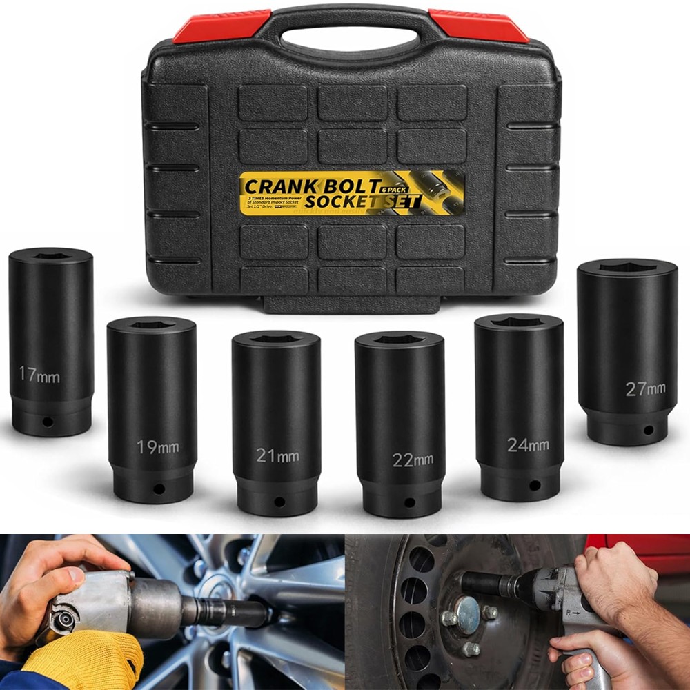 6 PCS Crank Bolt Socket Set 17MM, 19MM, 21MM, 22MM, 24MM, 27MM Harmonic Balancer