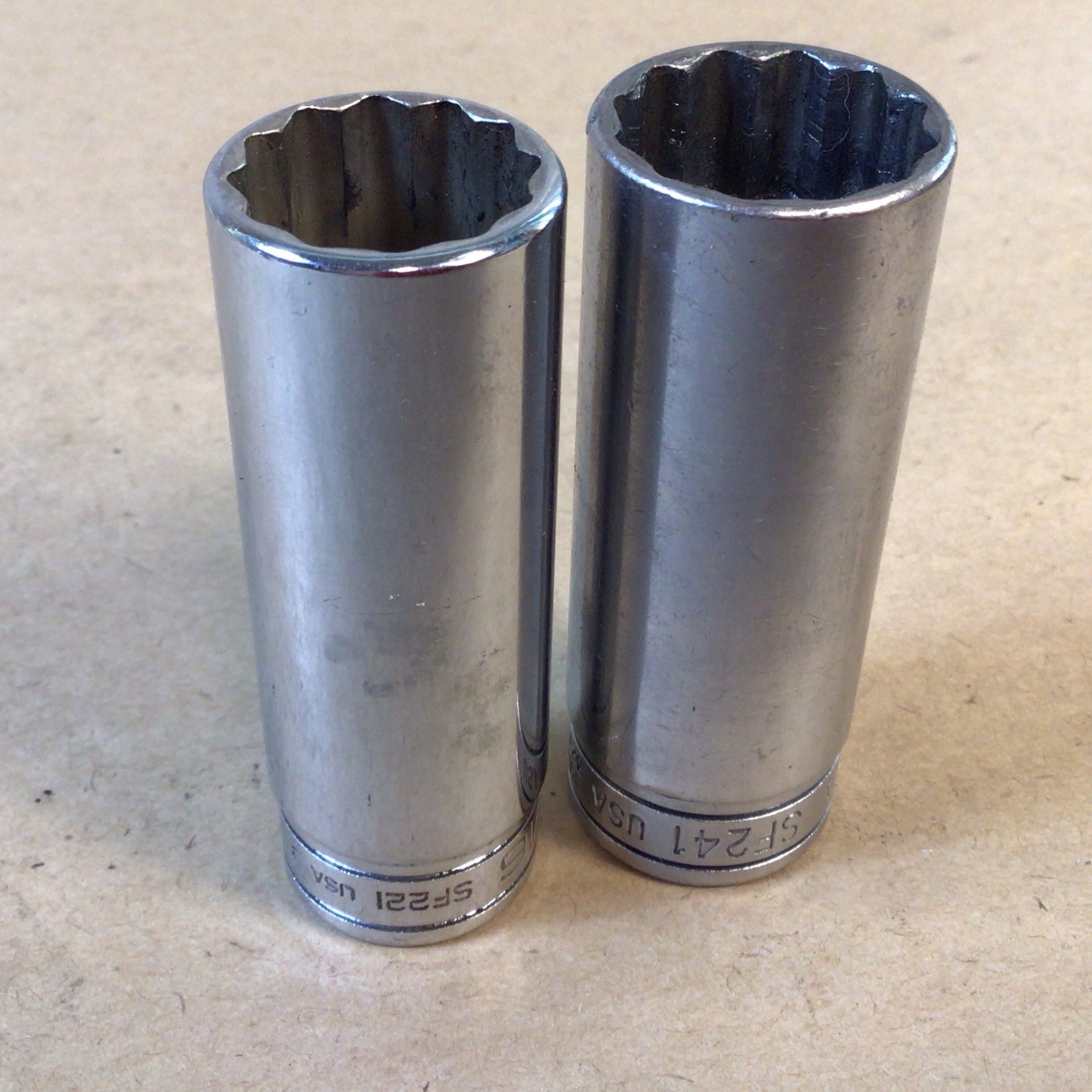 Snap On 3/4″ Deep Socket 3/8″ Drive 12 Point SF241 & 11/16” Snap On SF221