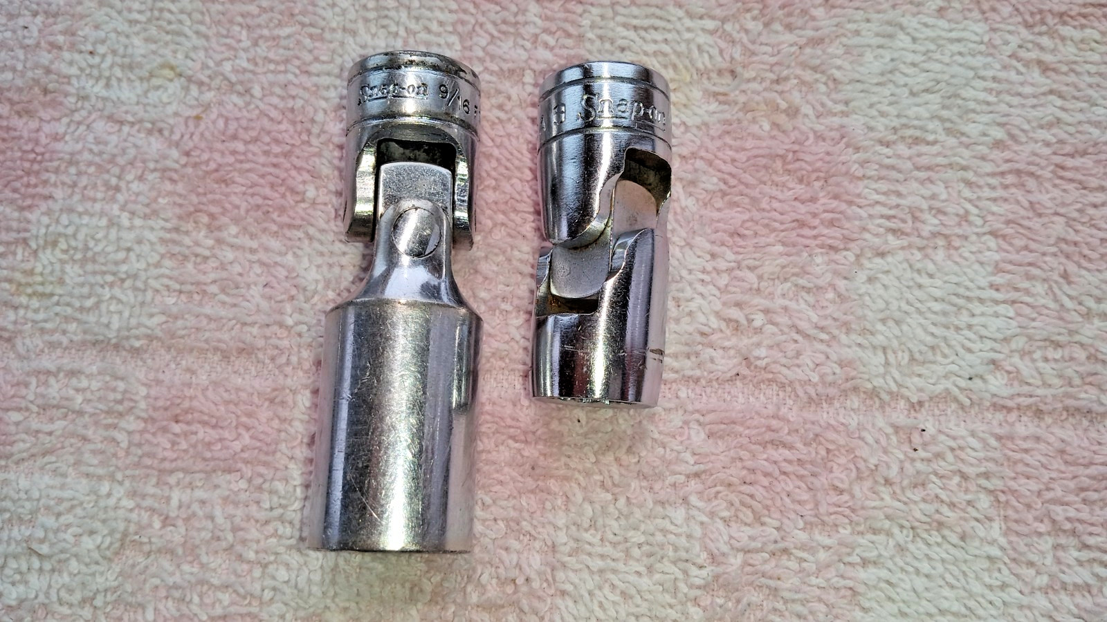 SNAP-ON SWIVEL SOCKETS PAIR 7/16 and 9/16 BOTH 3/8dr USED W WEAR SEE DESC snap