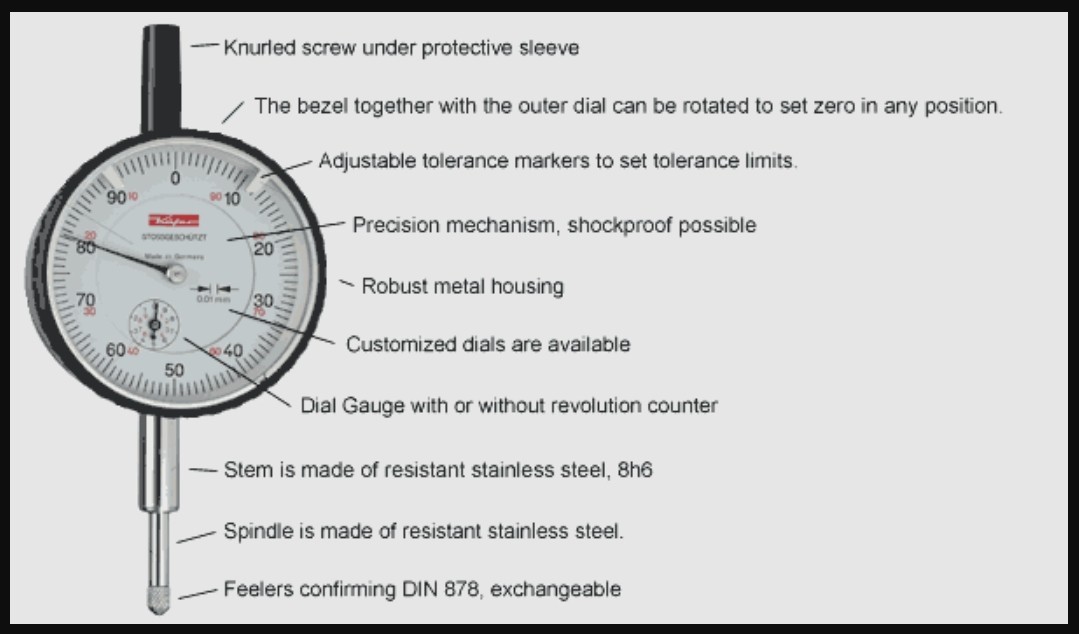Dial Indicator, 0-10mm x 0.01mm measuring range, Messner German, High Precision.