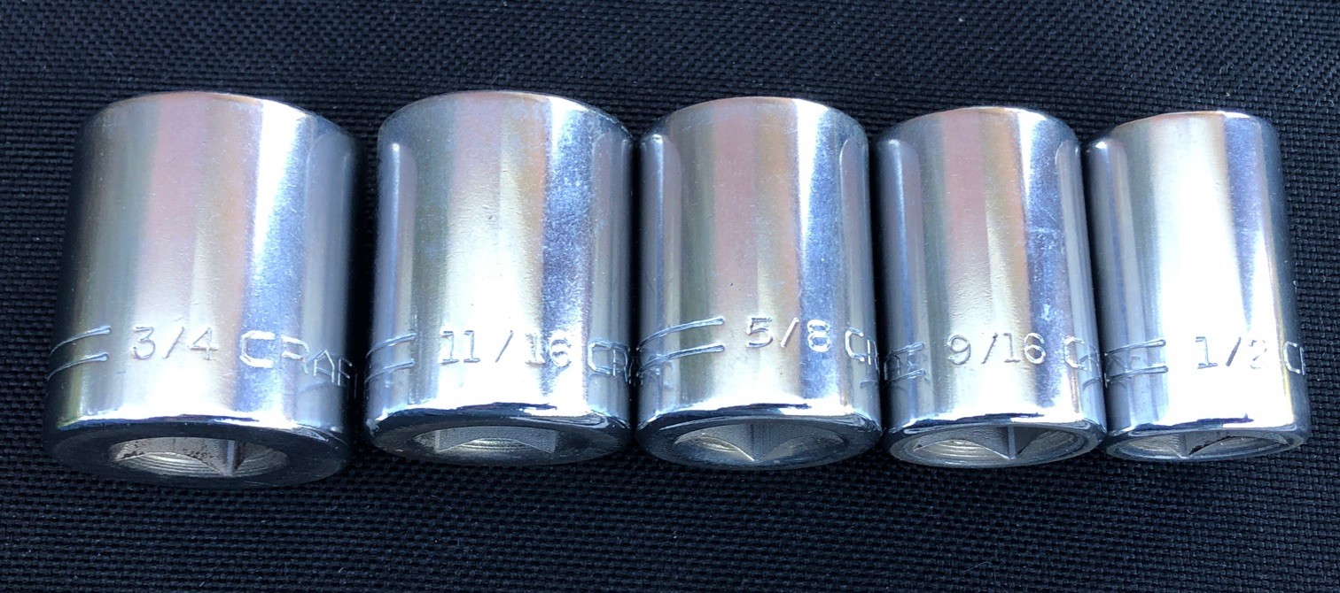 5 VINTAGE CRAFTSMAN =V= SERIES 1/2 INCH DRIVE 8-POINT DOUBLE SQUARE SOCKETS