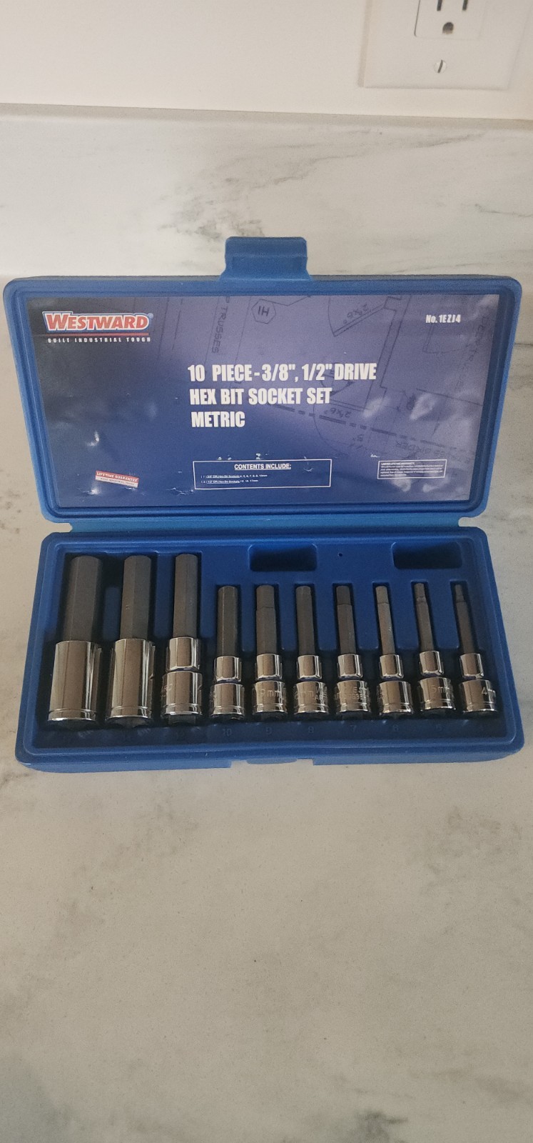 Westward 10 Piece 3/8, 1/2 Drive Hex Bit Socket Set Metric