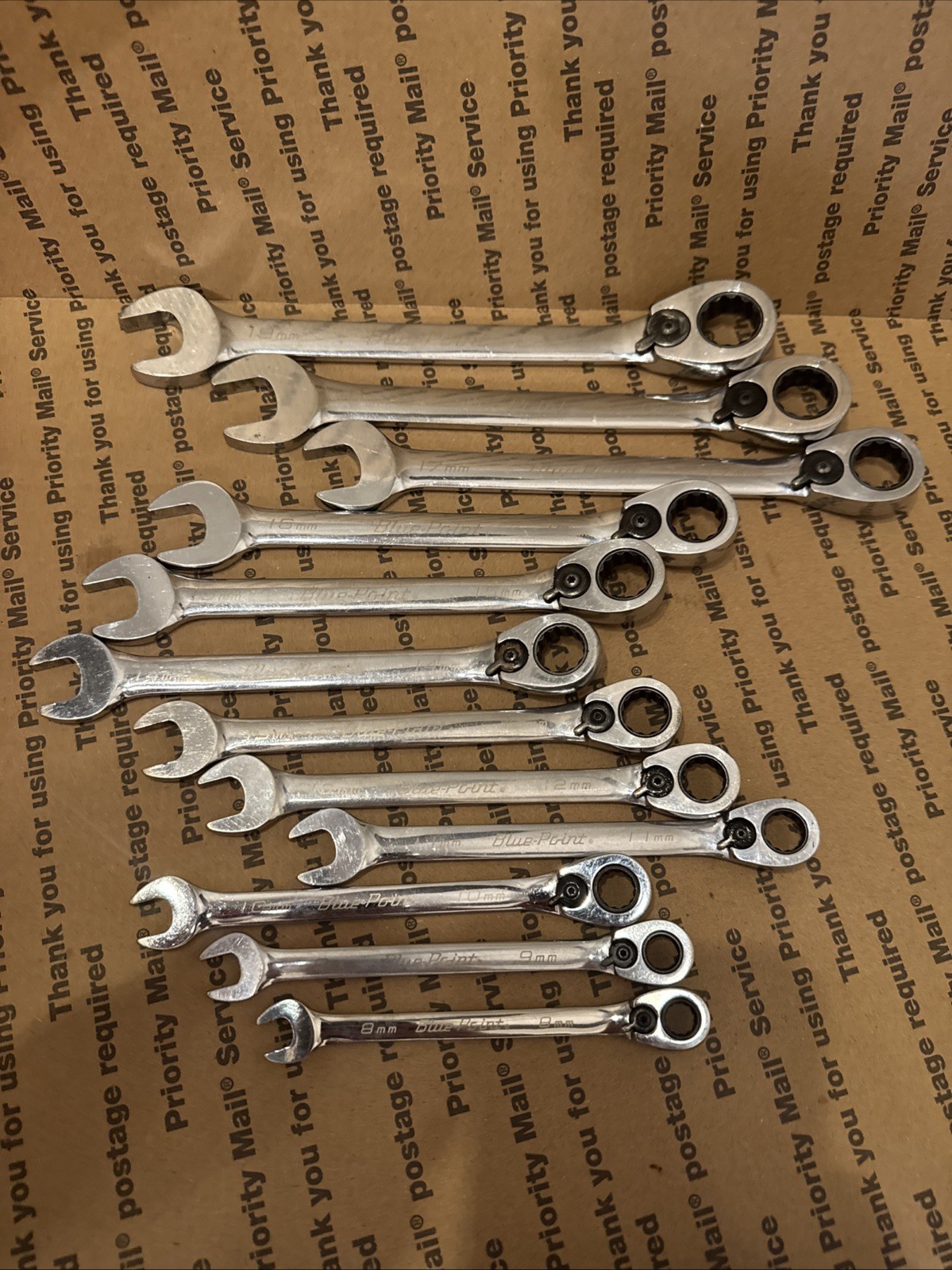 Blue Point 12 Pc Metric Reversible Ratcheting Wrench Set 8-19mm BOERM712