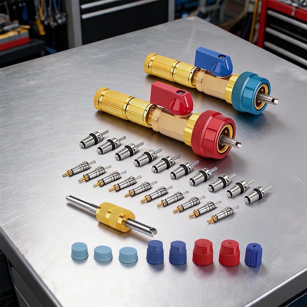 R134a Compatible Valve Core Remover with Stainless Steel Rod and Brass Housing