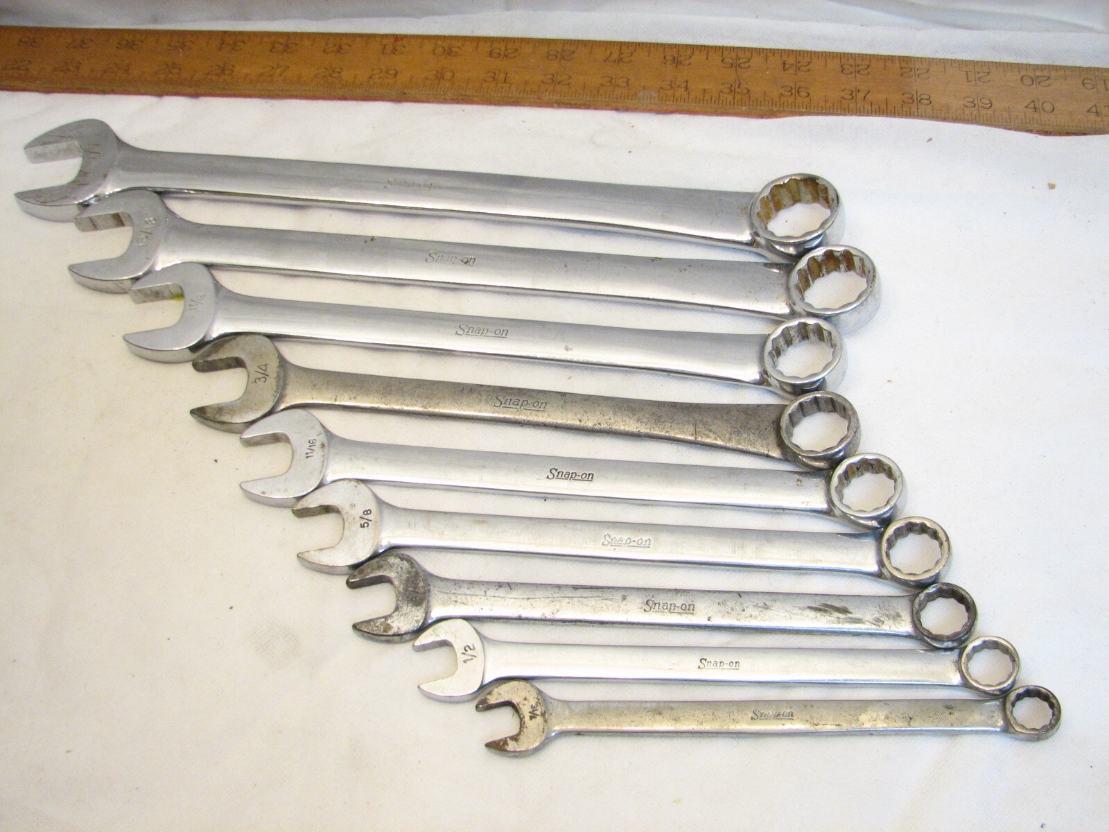 Set 9 Snap-On Combination SAE Wrenches 3/8″ to 1″ OEX 14-32 Open Box End