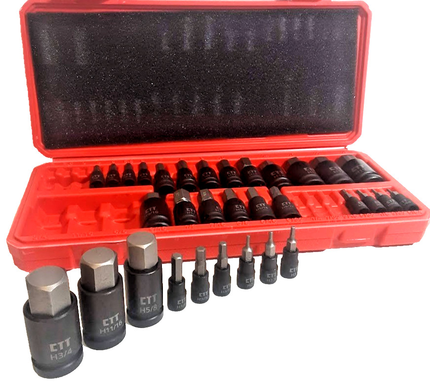 32PC Hex Allen Master Socket Impact Bit Set S2 Steel | SAE & Metric S2 Steel