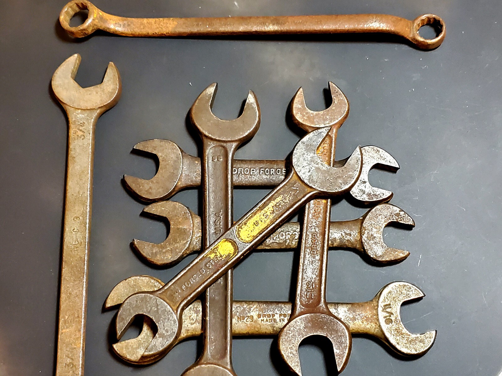 Vintage 20s-50s Open End Asst’d Wrenches Set of 8 Made in the USA Forged Steel