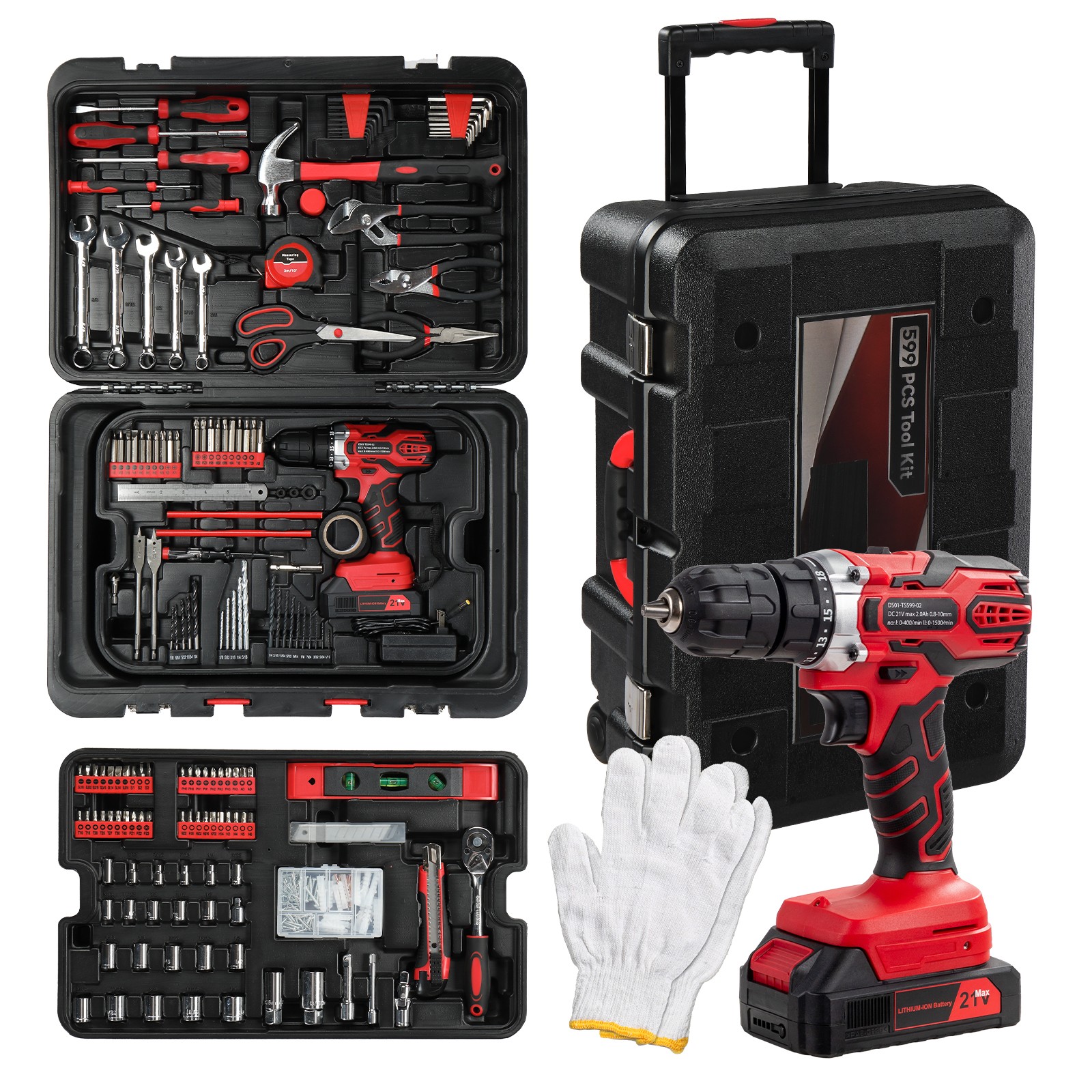 599 Pieces Tool Set Mechanics Tool Kit Wrenches Socket Screwdrivers w/ Gloves