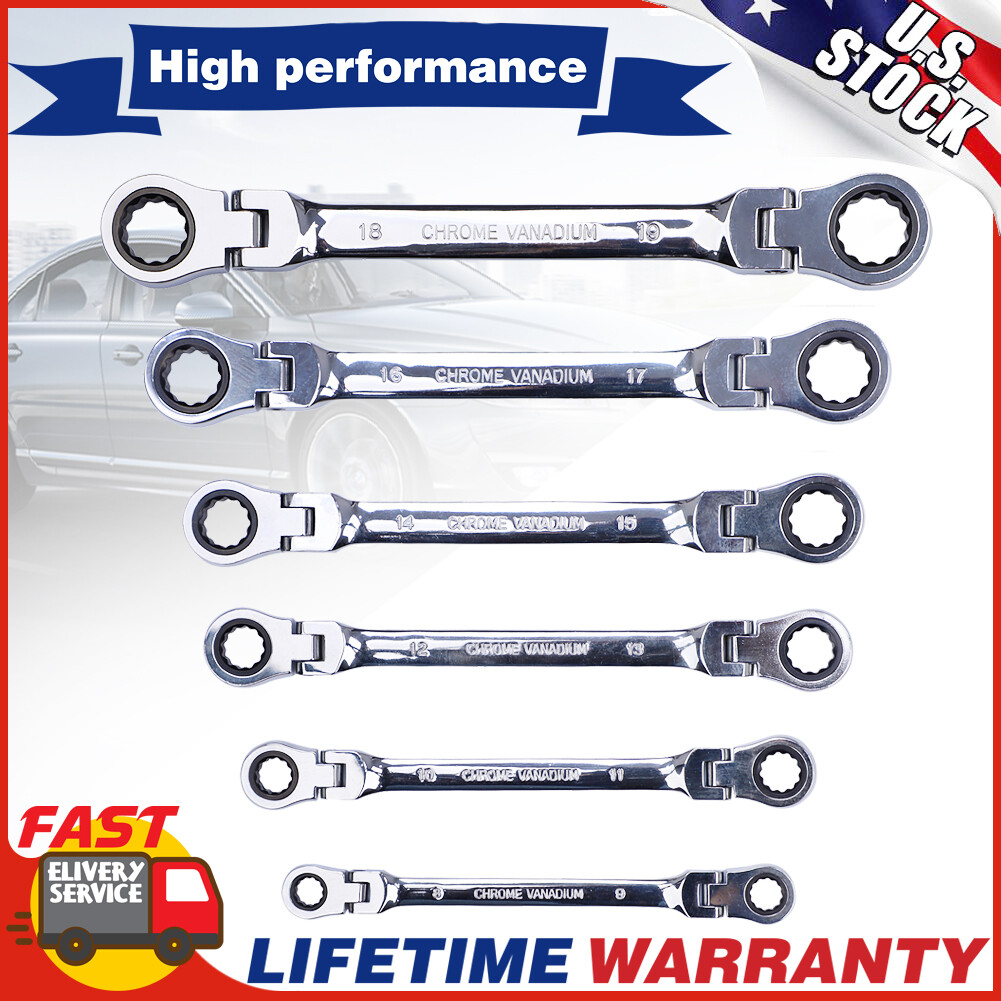 Universal SAE Metric Ratcheting Combination Wrench Set Extra Long Metric Stubby