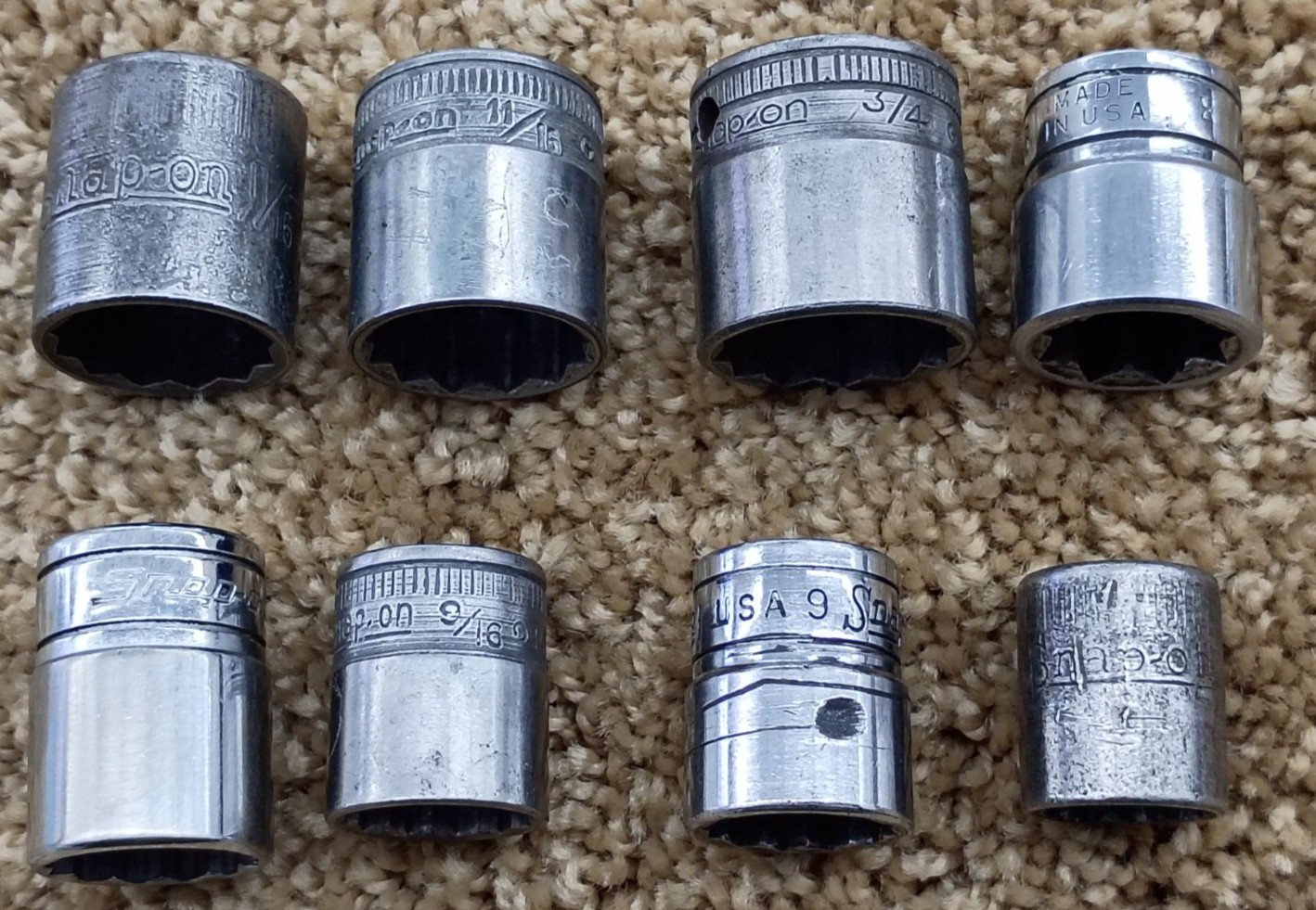 Lot of 8 Snap On F Series Vintage 3/8″ Drive 12PT SAE Sockets USA (2690)